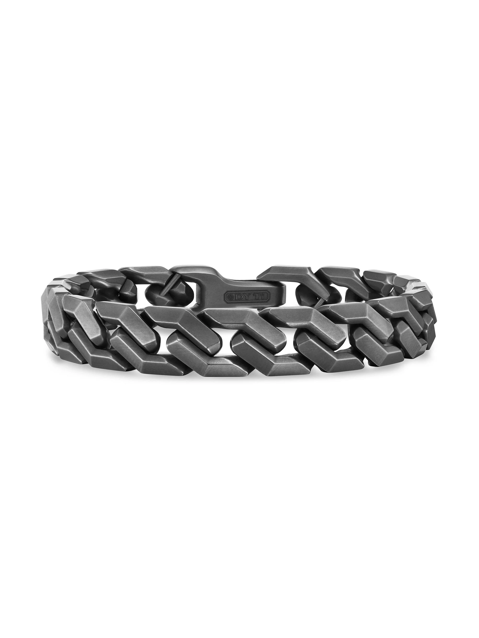 Men's Curb Chain Angular Link Bracelet in Titanium, 11.5MM - Silver - 1