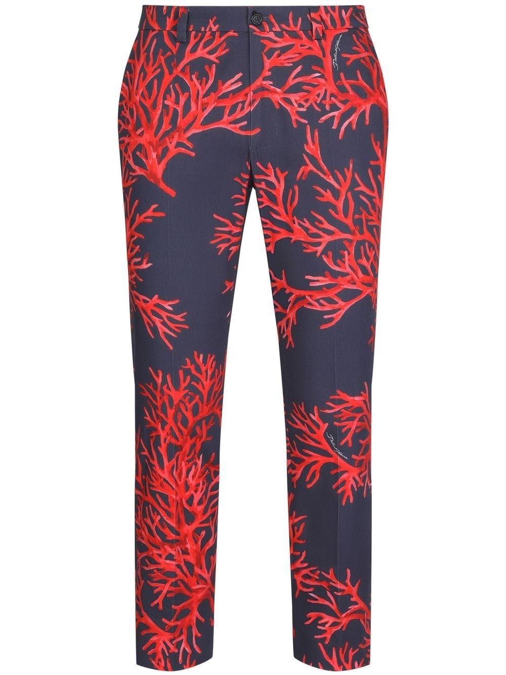 coral-print cotton trousers - 1