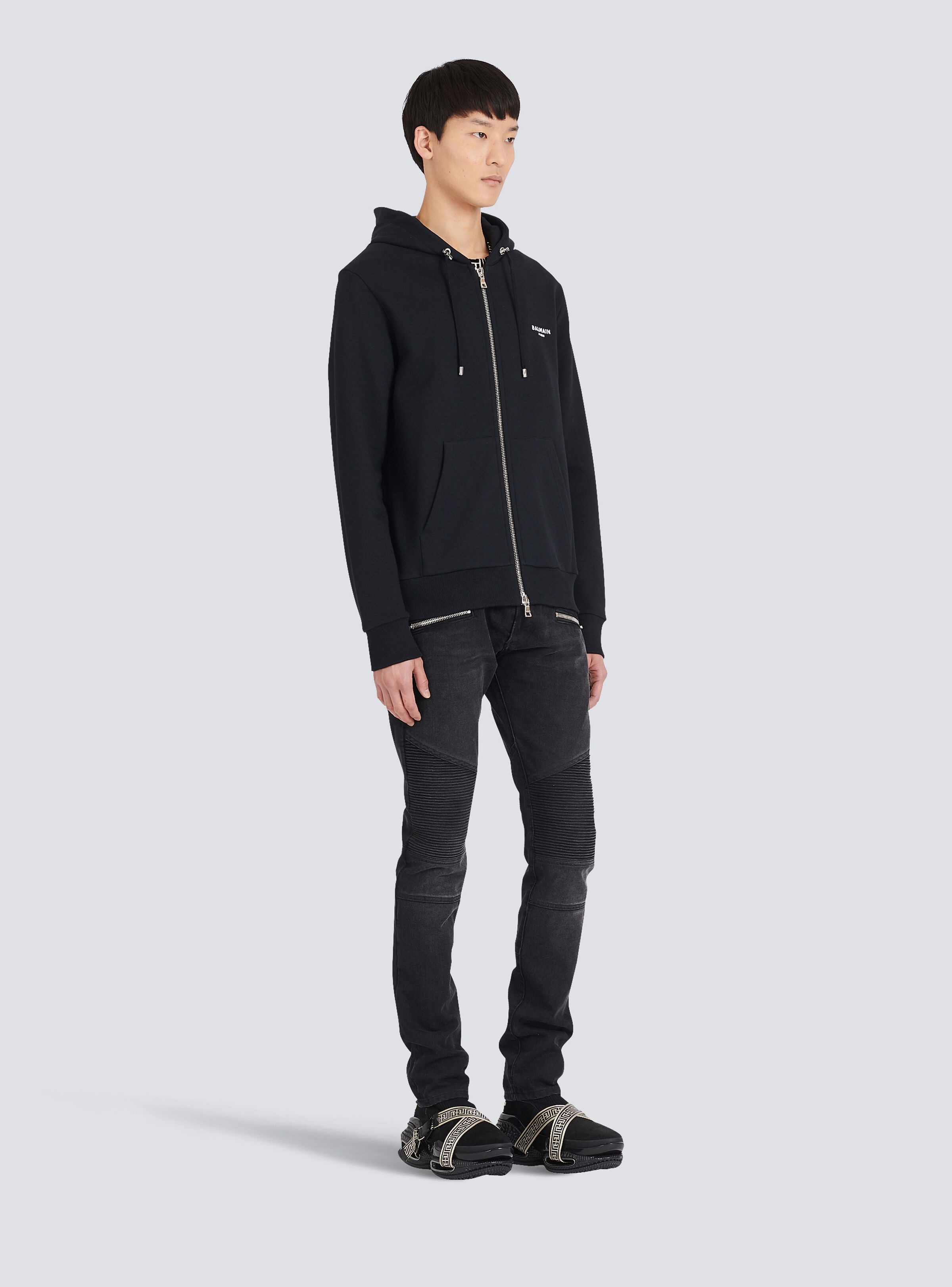 Eco-designed cotton sweatshirt with small flocked Balmain logo - 5