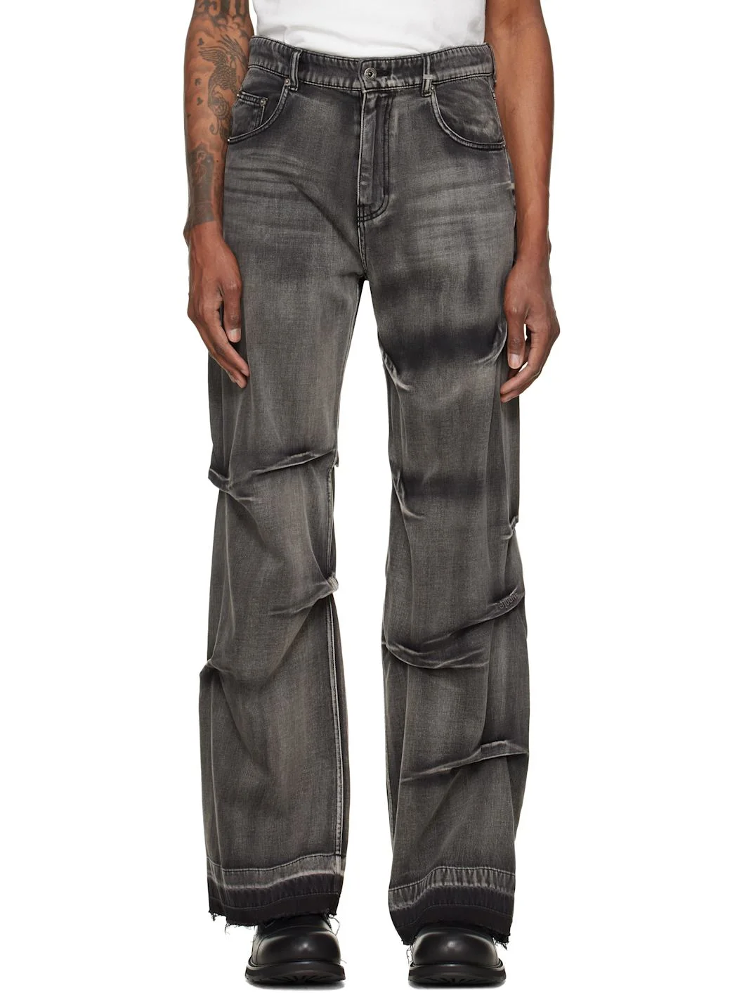 Black Multi-Tuck Denim Jeans - 1