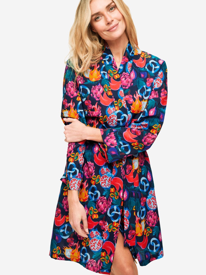 Women's Dressing Gown Ledbury 50 Cotton Batiste Navy - 2