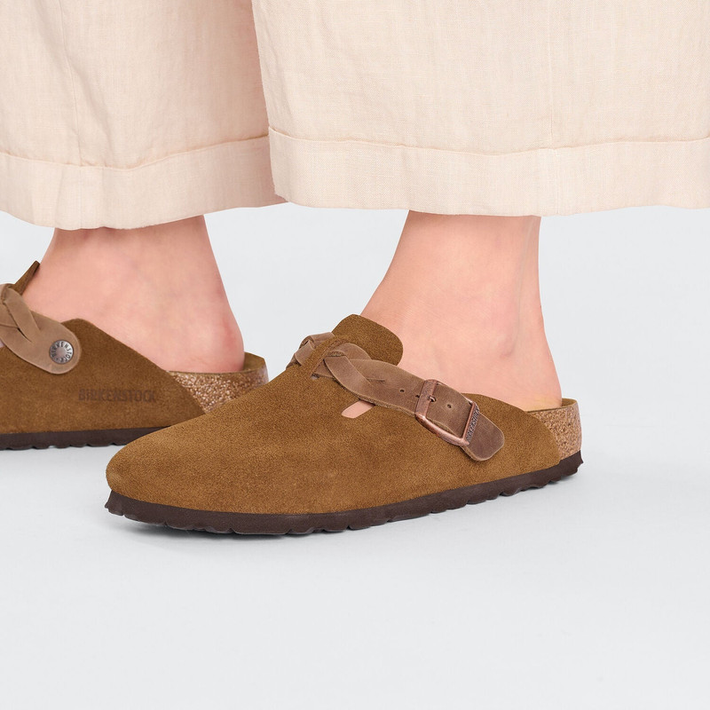 Birkenstock Boston Braided Suede Leather Narrow Fit Sandals 'Mink' 1026713 6