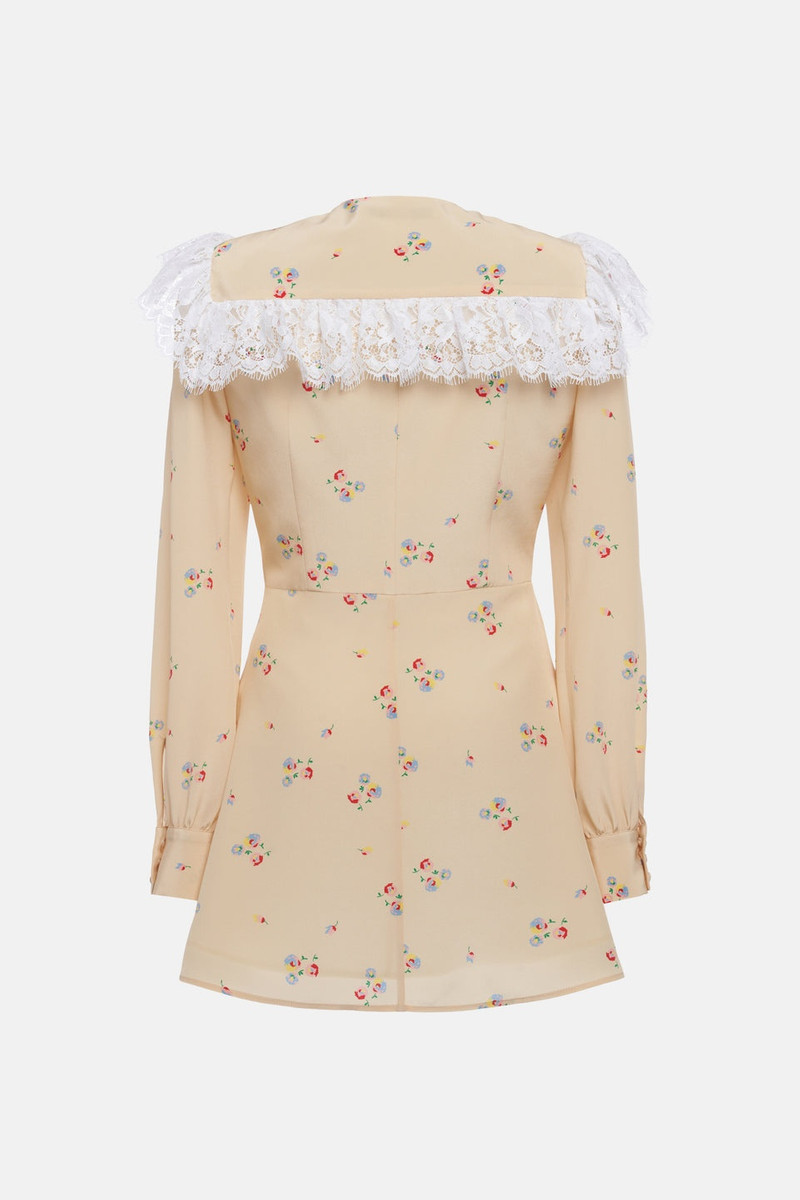 Alessandra Rich FLOWER PRINT SILK MINI DRESS WITH JWL BUTTONS outlook