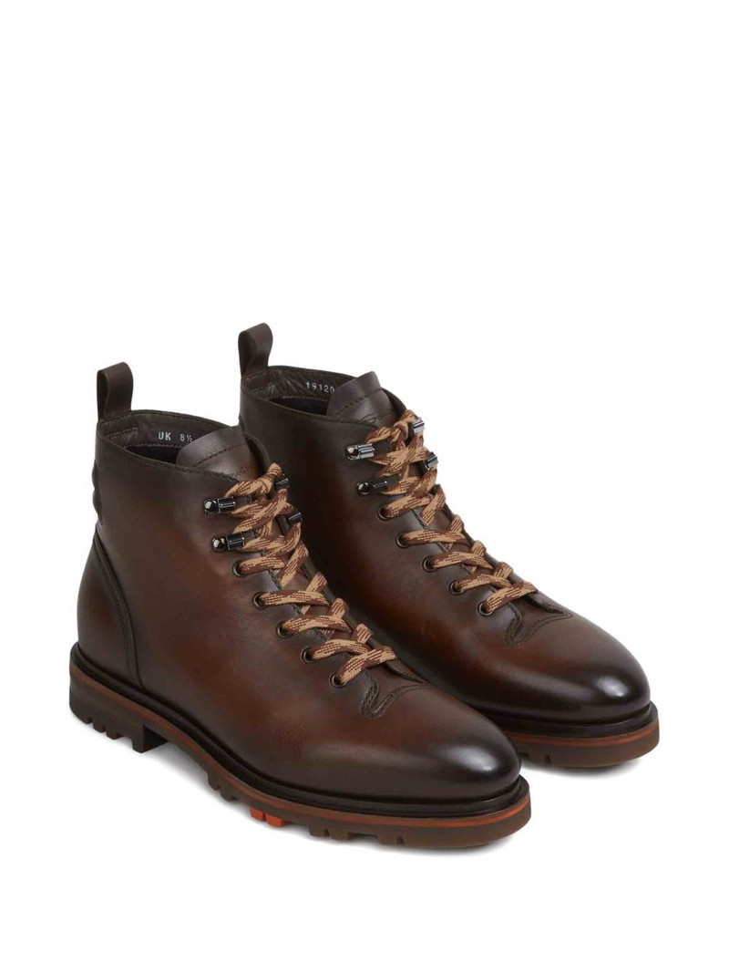 Santoni lace-up leather hiking boots outlook