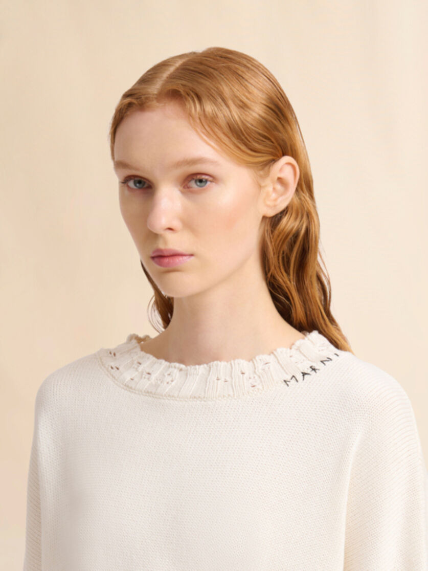WHITE DISHEVELLED COTTON CROPPED JUMPER - 4