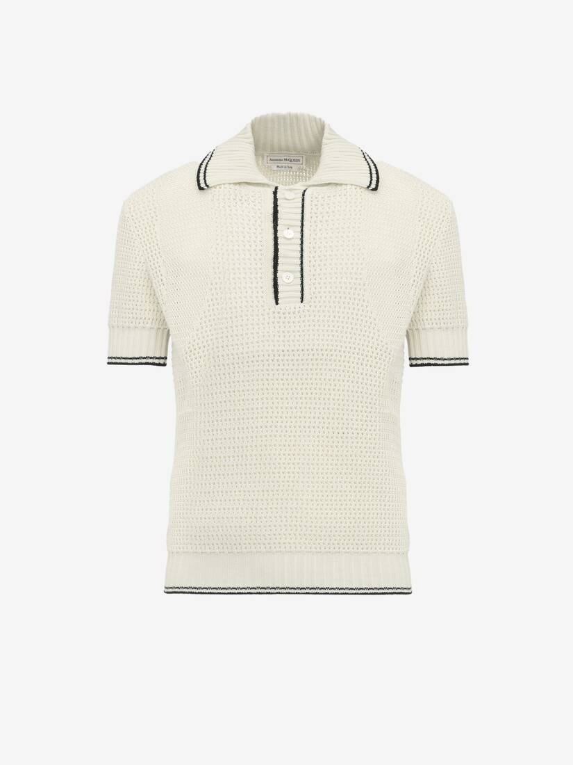 Men's Cotton Mesh Polo Shirt in Vanilla - 1