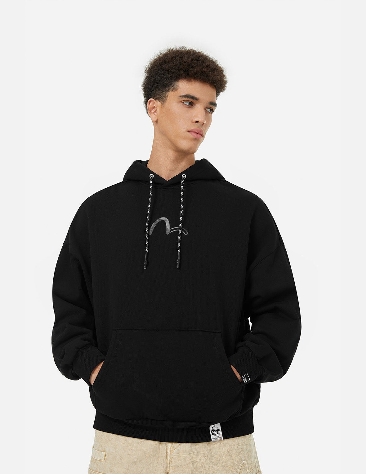 Sashiko Embroidery Appliqué and Seagull Print Oversized Hoodie - 5