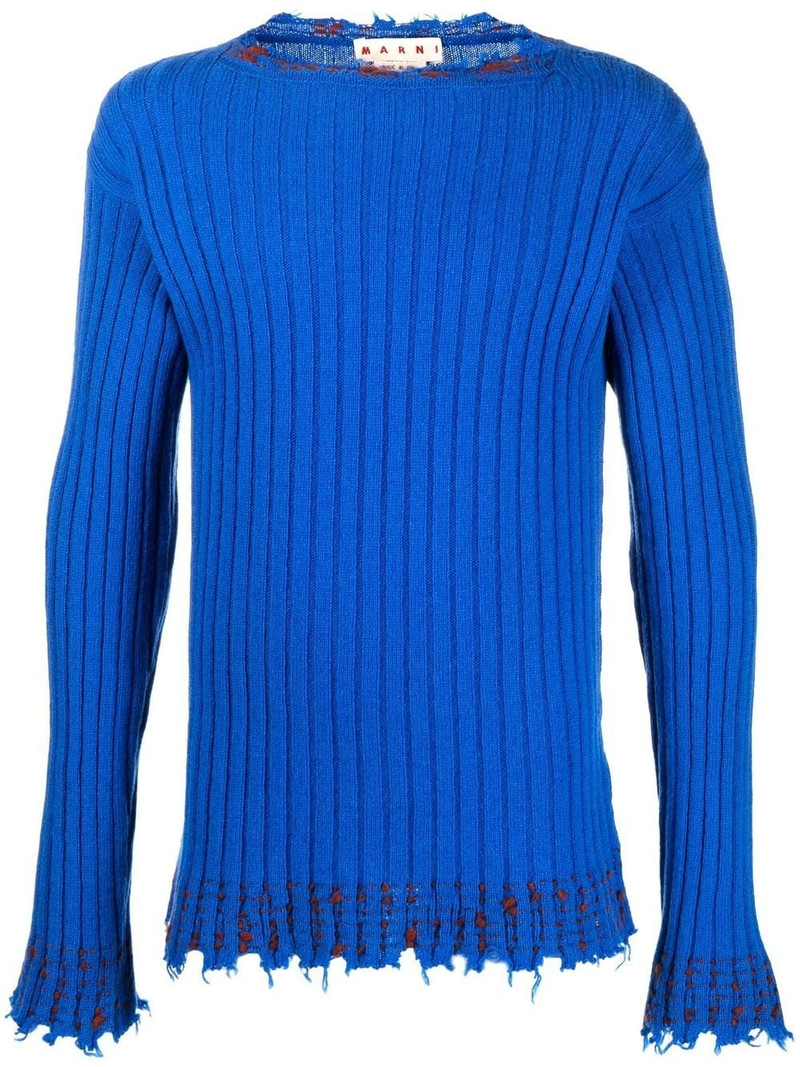 ribbed frayed-hem jumper 1