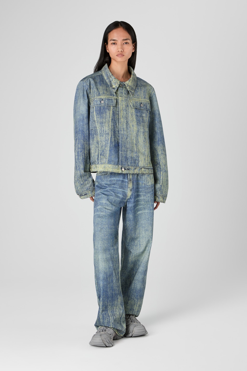 Sand Blue Paint Print Denim Jacket - 6