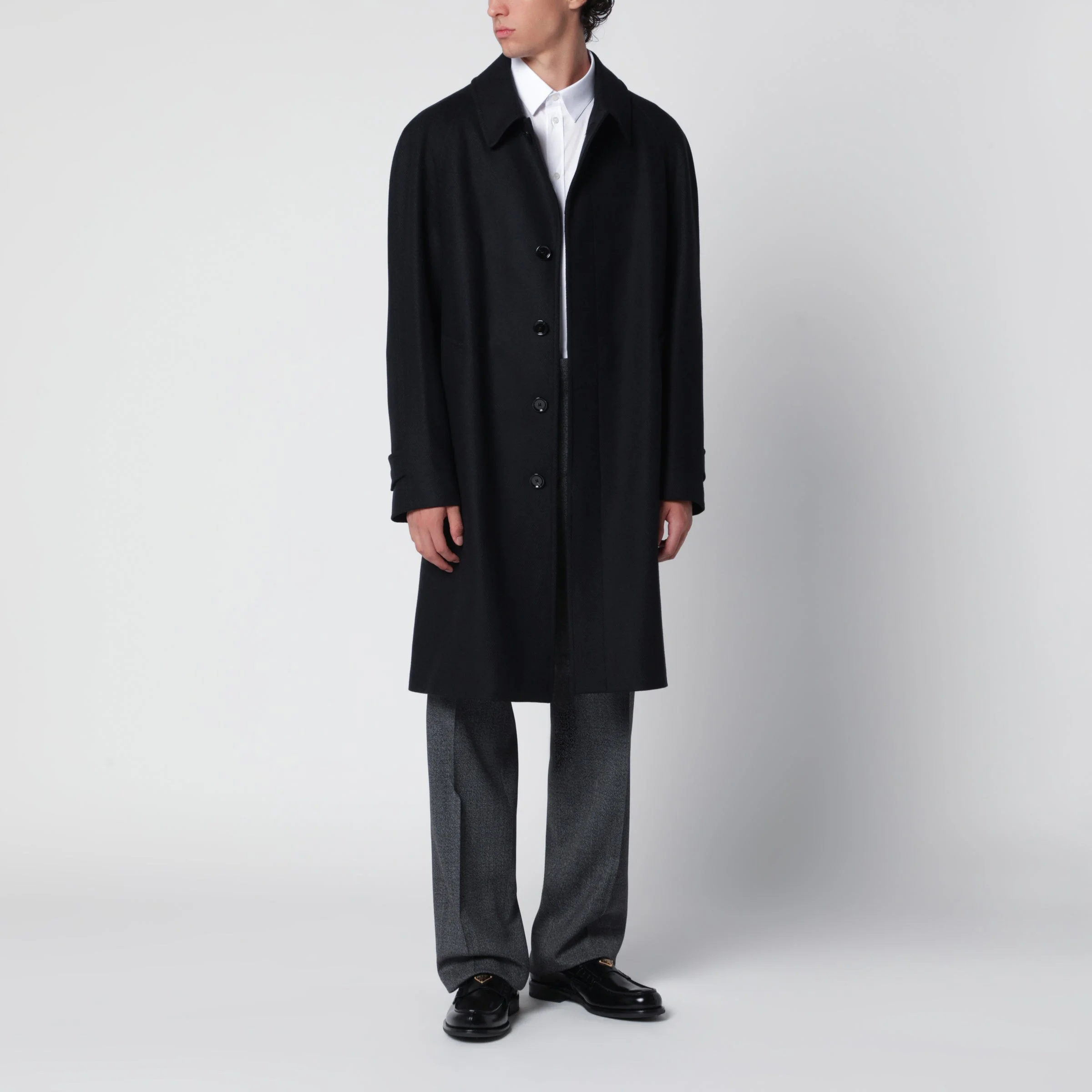 Grey single-breasted coat in wool and cashmere - 1