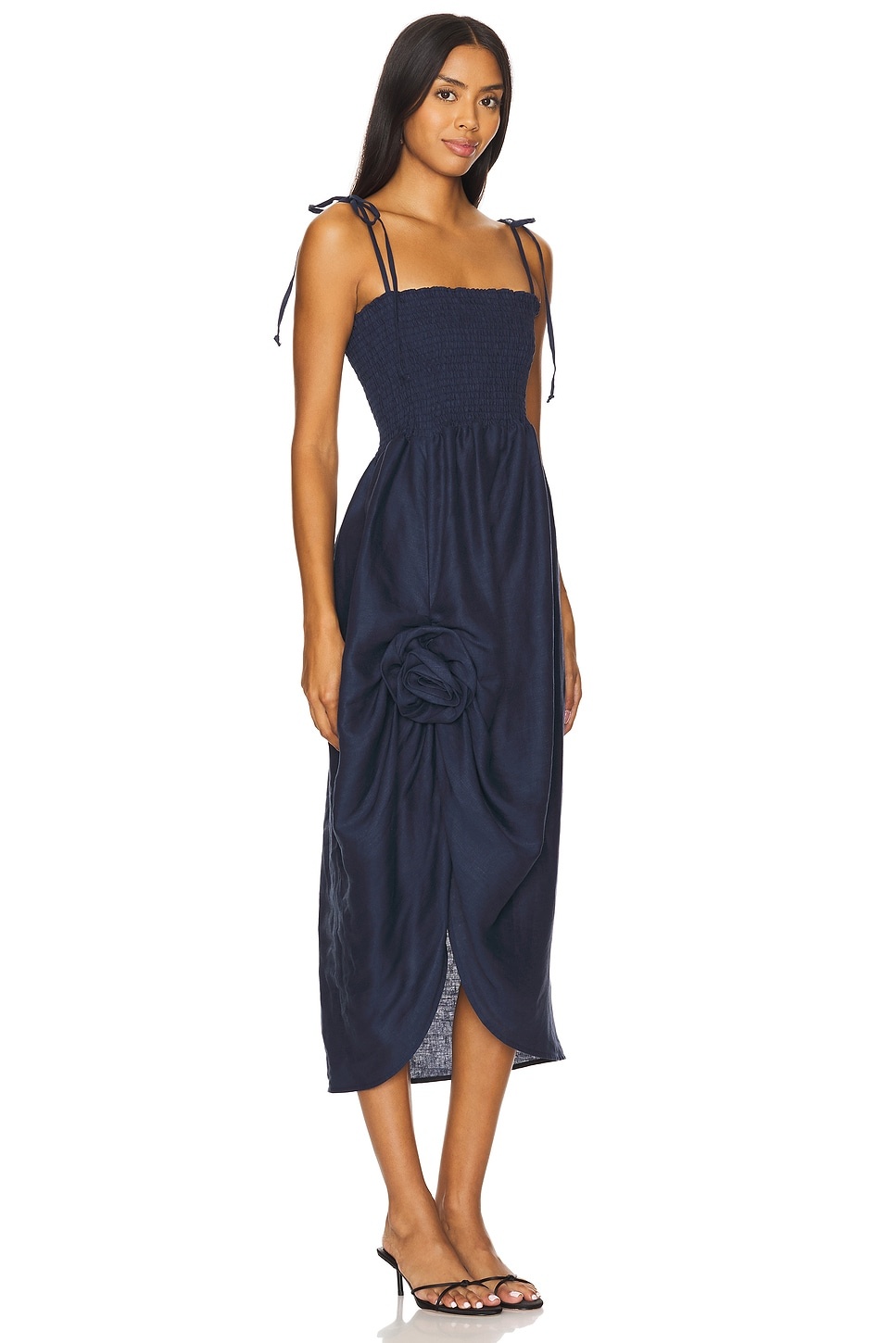 Atlanta Linen Strap Dress With Rose Detail - 2