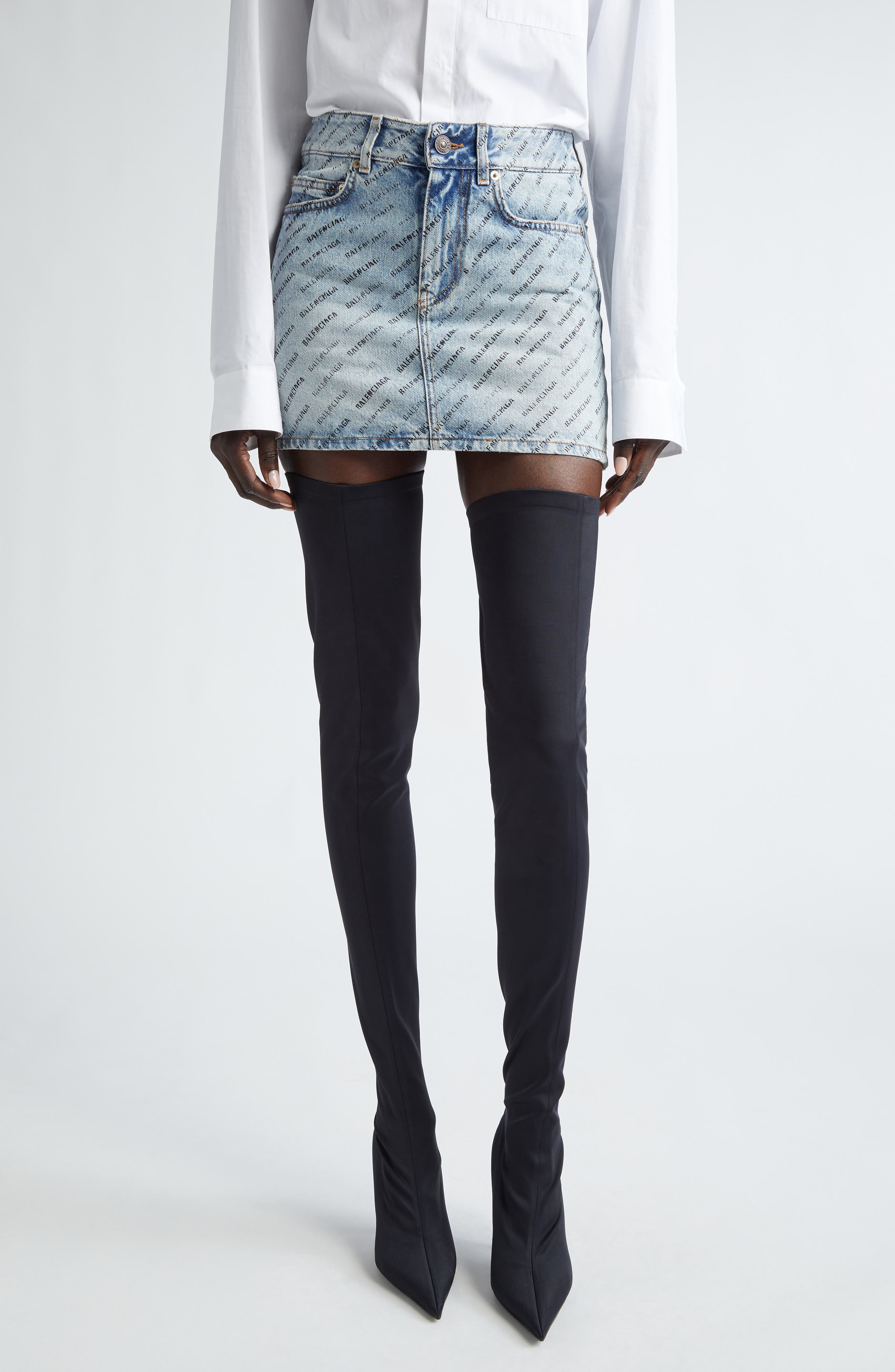 Logo Print Low Rise Denim Miniskirt - 1