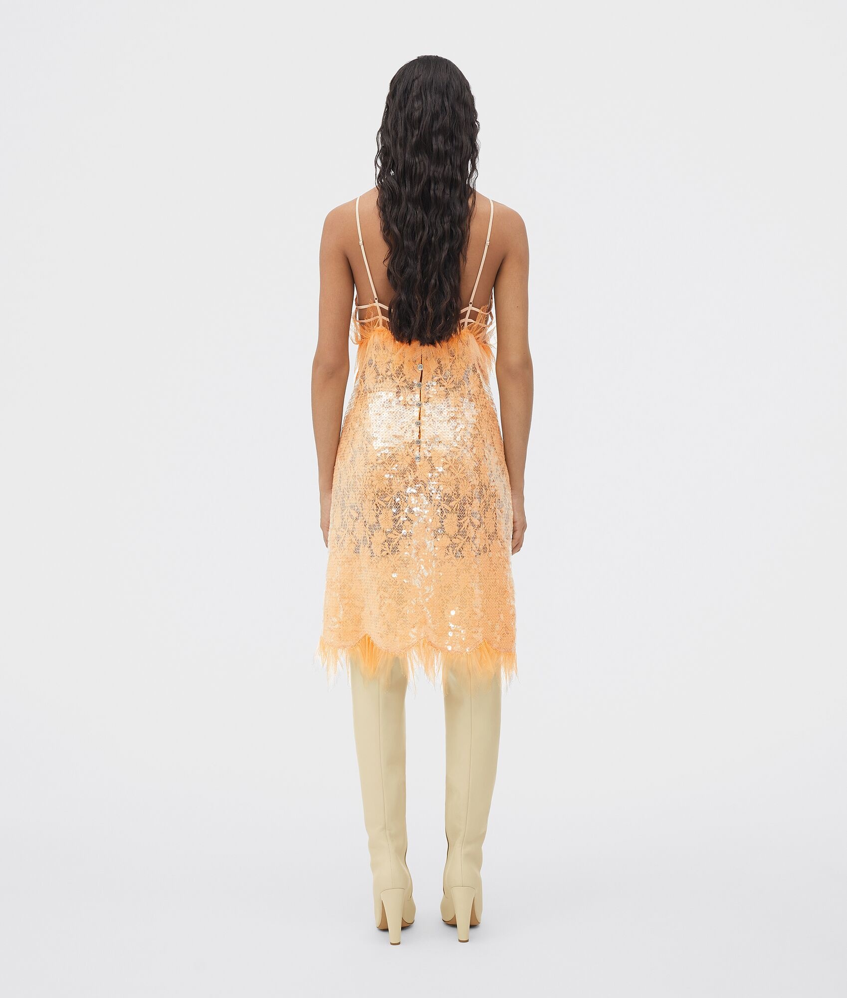 linen floral lace dress with all-over sequins - 3