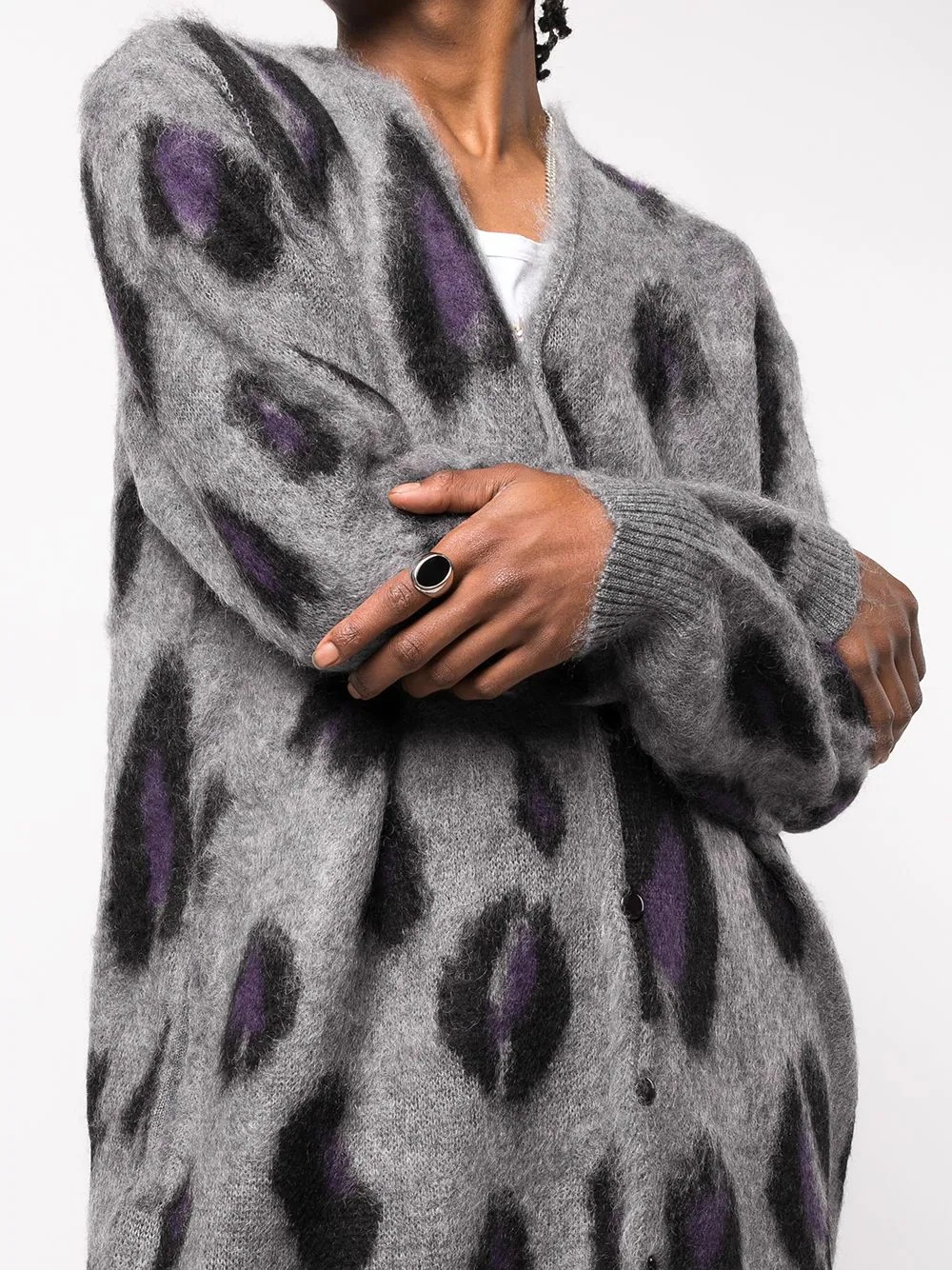 long leopard-print mohair cardigan - 5