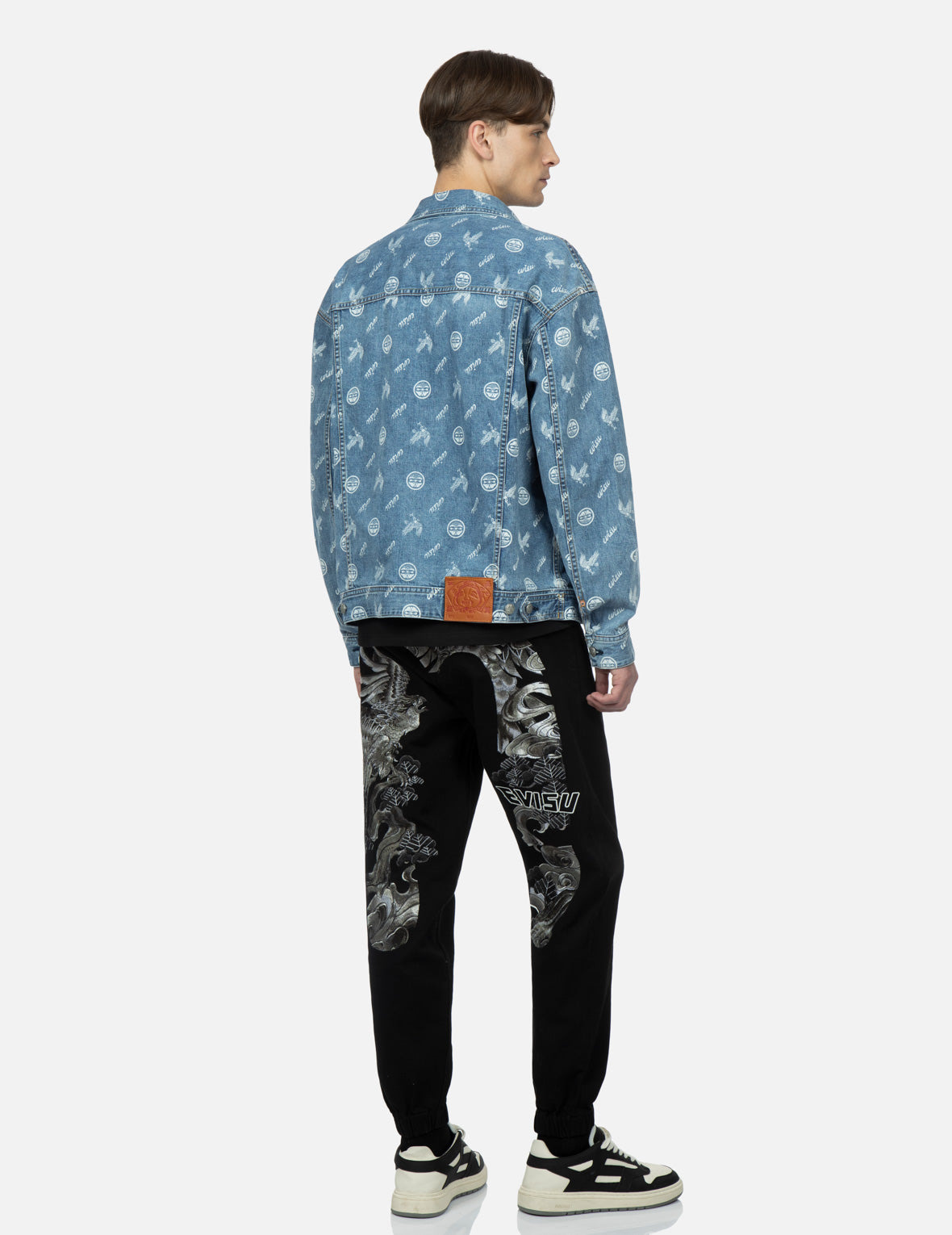 EAGLE AND KAMON ALLOVER DISCHARGED PRINT DENIM JACKET - 4