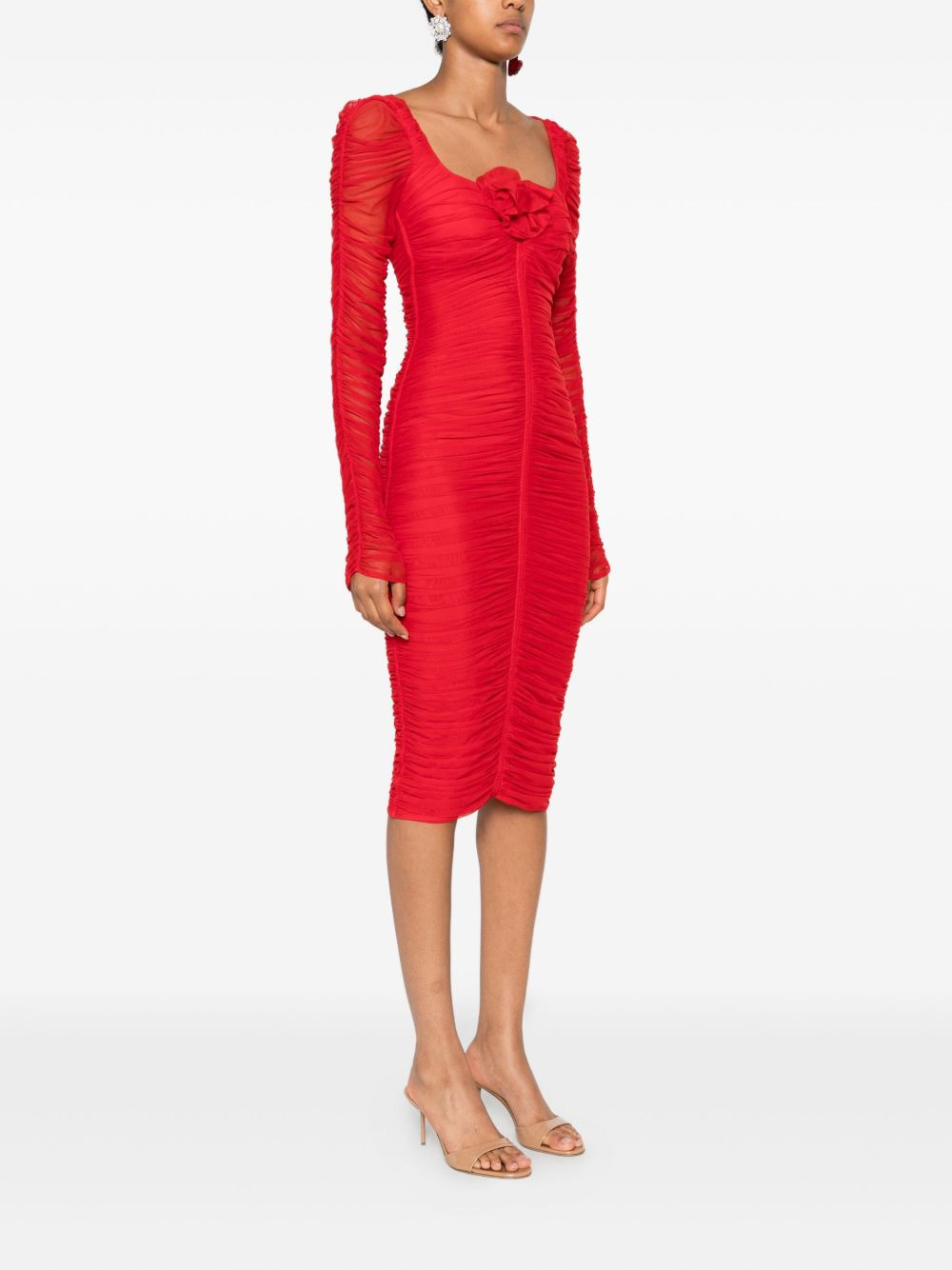 ruffled long-sleeved party dress - 3