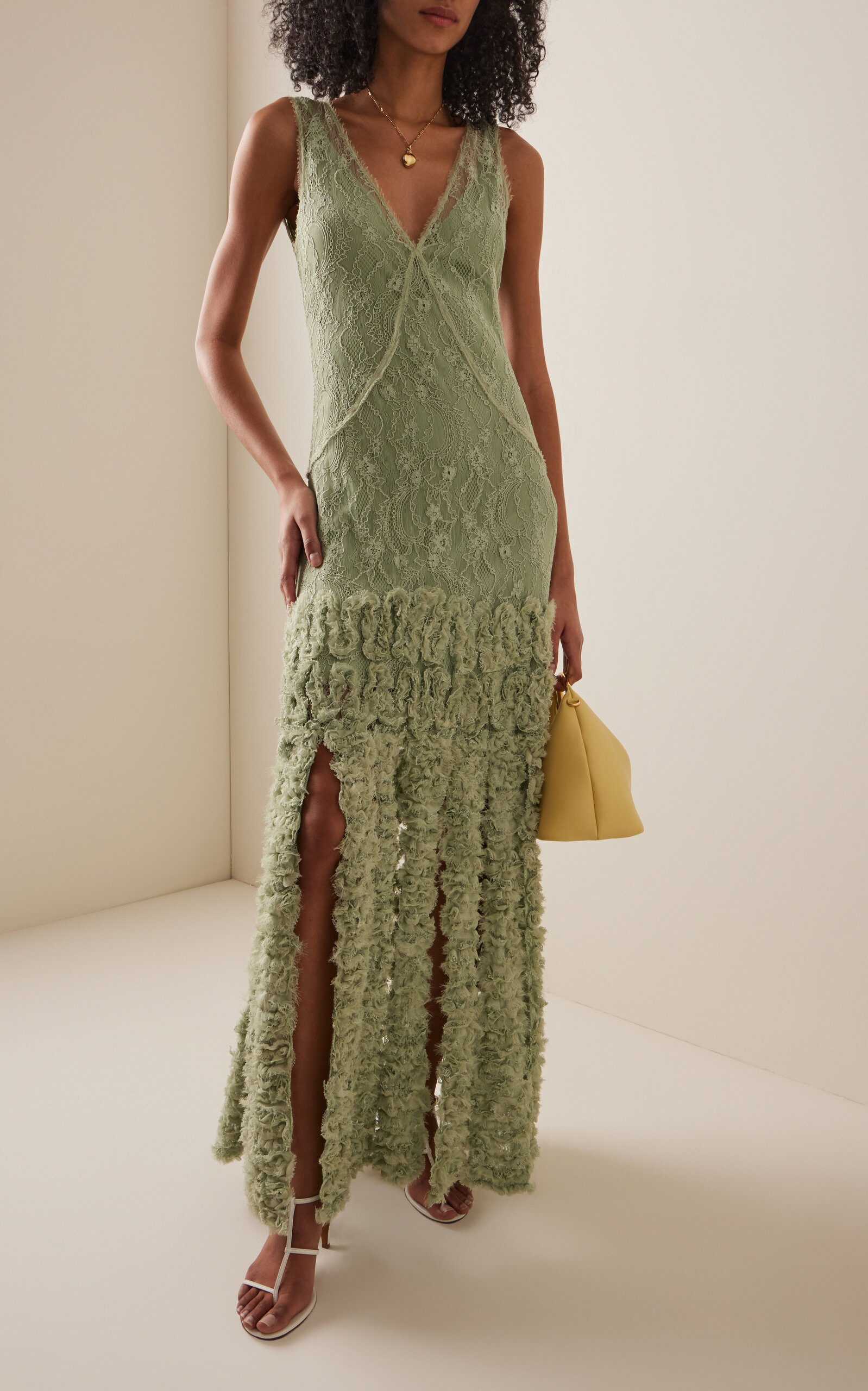 Jeysa Ruffled-Fringe Lace Maxi Dress green - 3