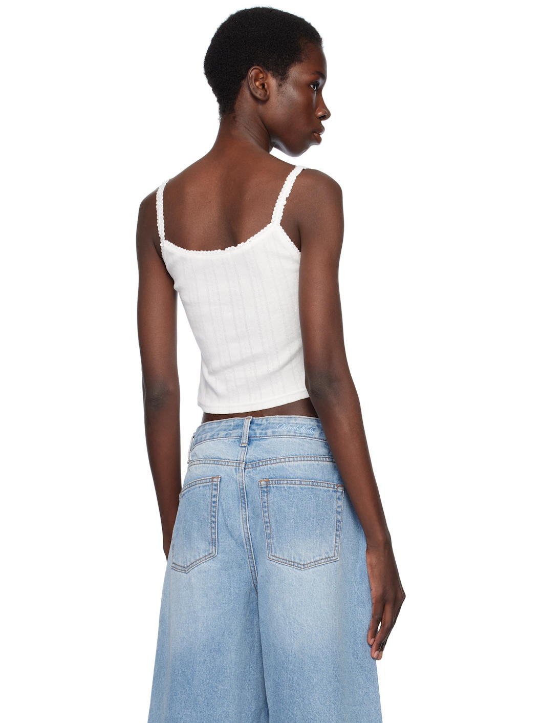 White Pointelle Sleeveless Camisole - 3