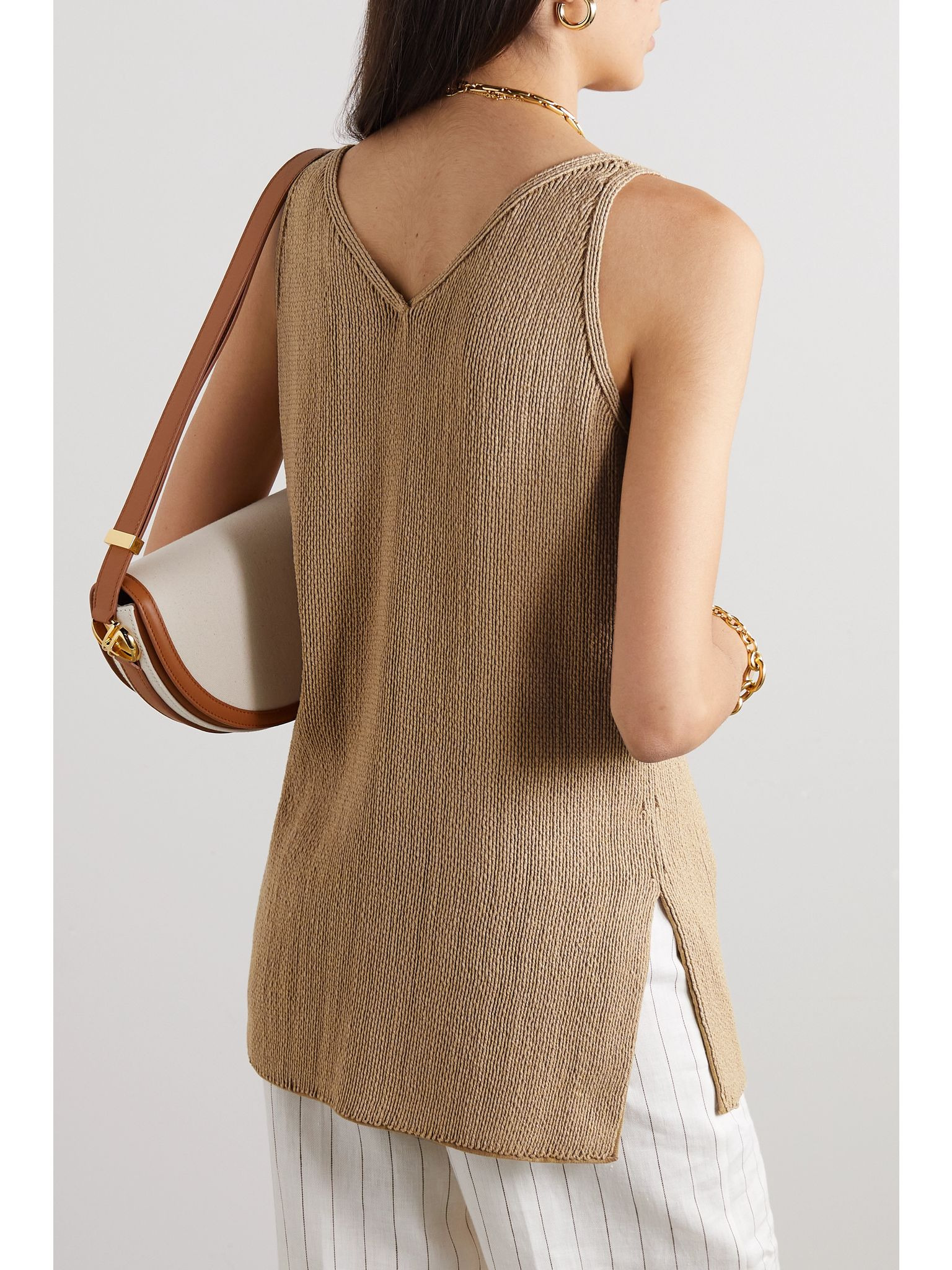 Cala Matano ribbed silk and cotton-blend tank Tan - 3