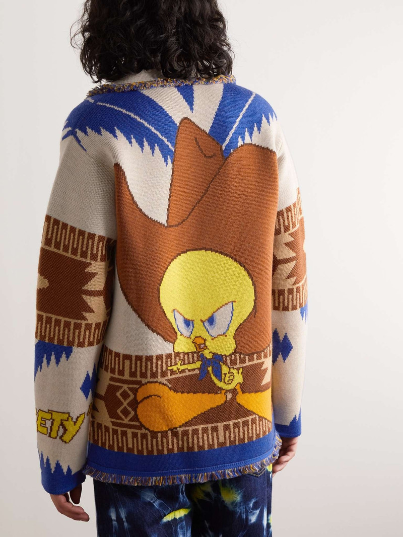 + Looney Tunes Tweety Cowboy Icon Fringed Wool-Jacquard Cardigan 4