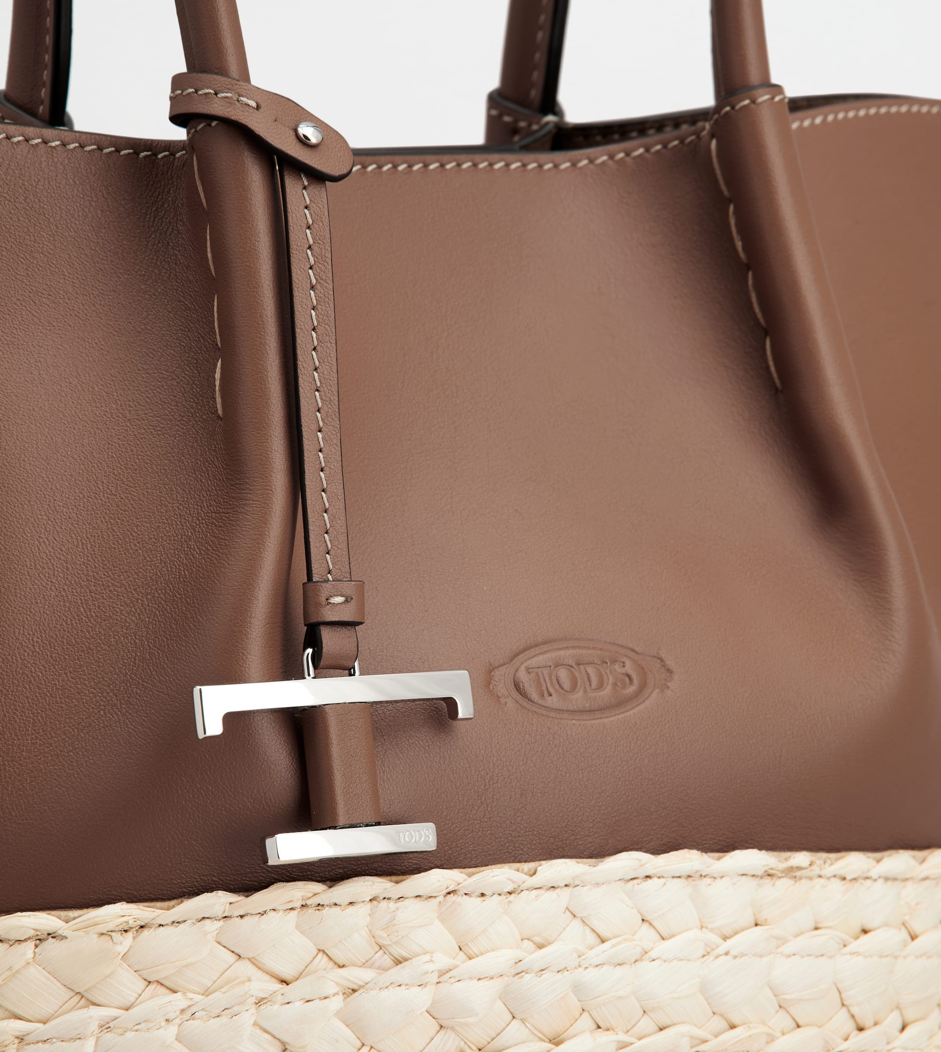 SHOPPING BAG IN STRAW AND LEATHER SMALL - BROWN, NATURAL - 4