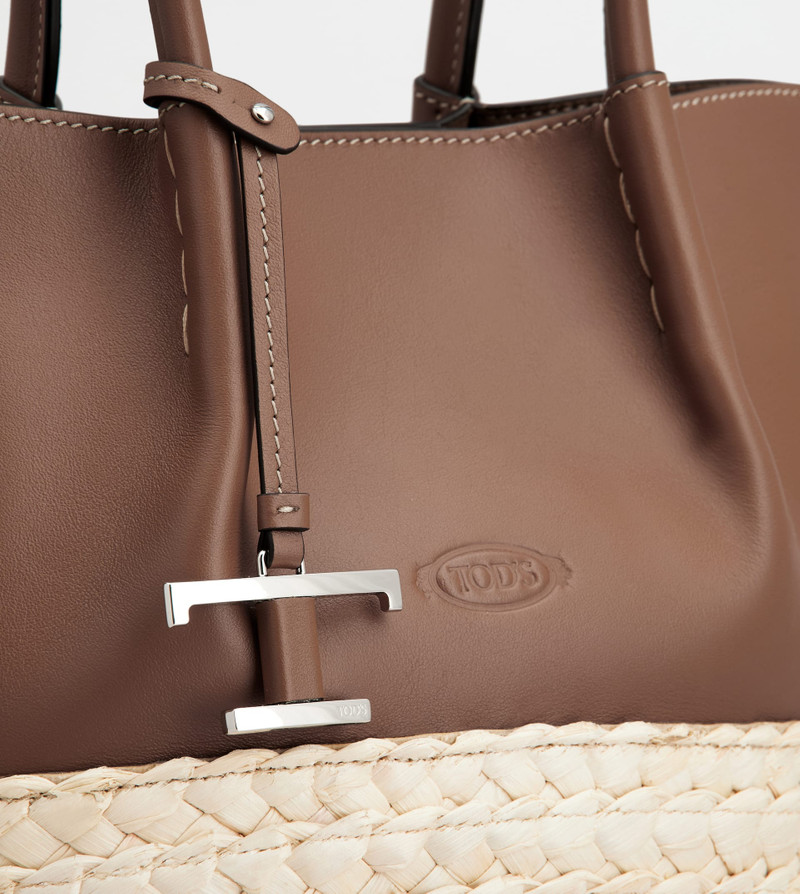 SHOPPING BAG IN STRAW AND LEATHER SMALL - BROWN, NATURAL 4