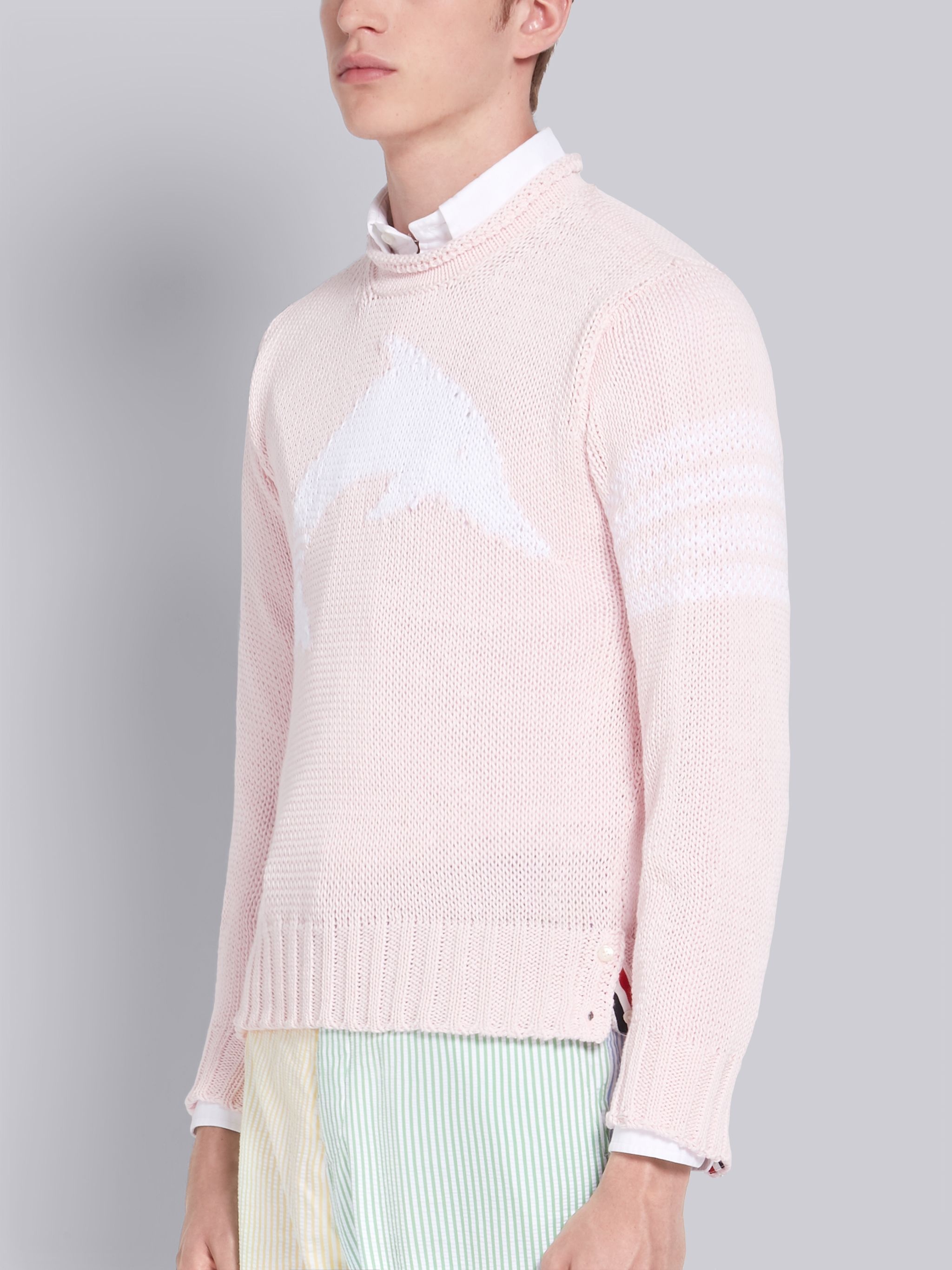 Pink Cotton Dolphin Intarsia Crewneck 4-Bar Pullover - 2