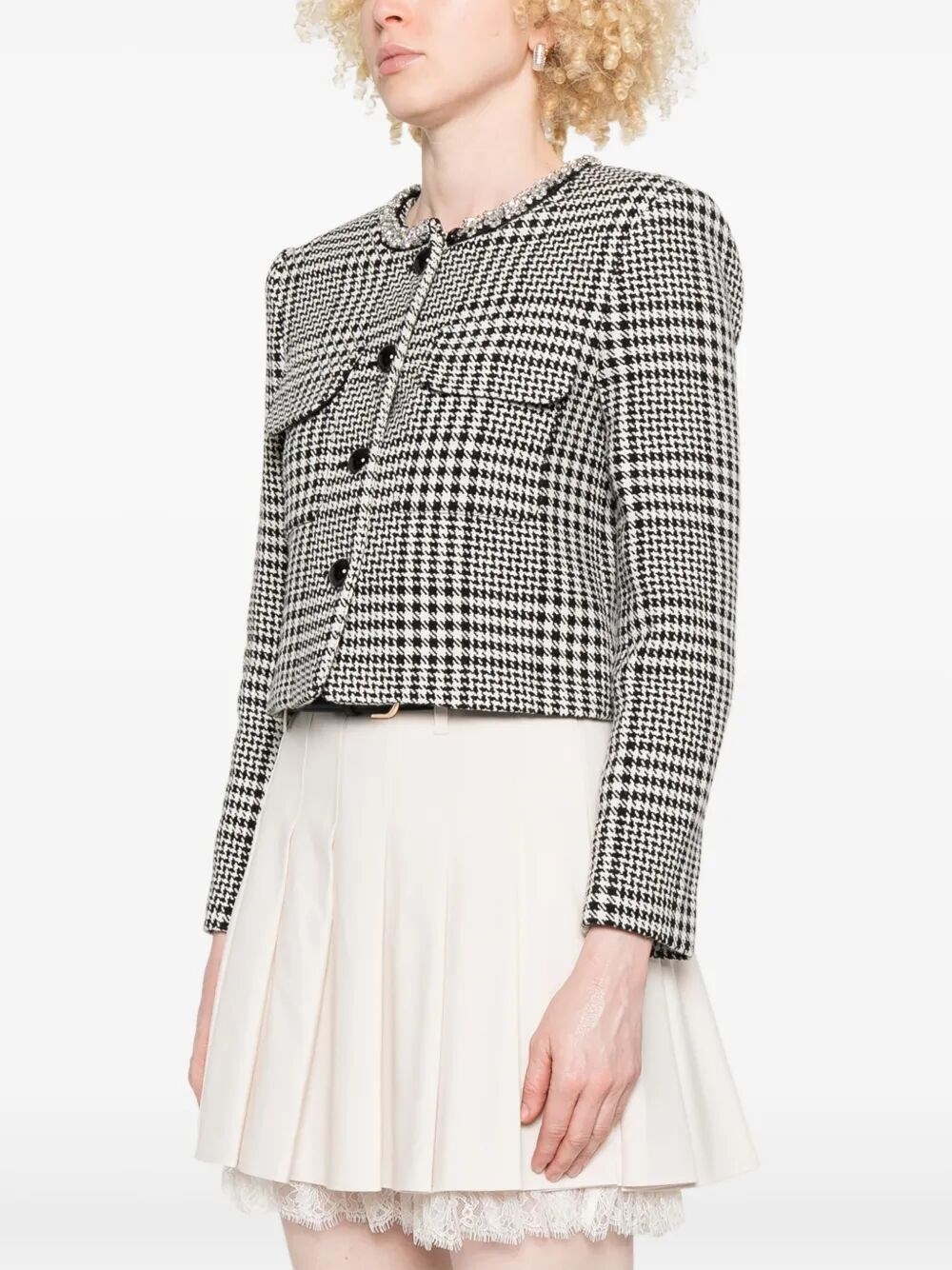 Houndstooth Crystal Trim Jacket - 3