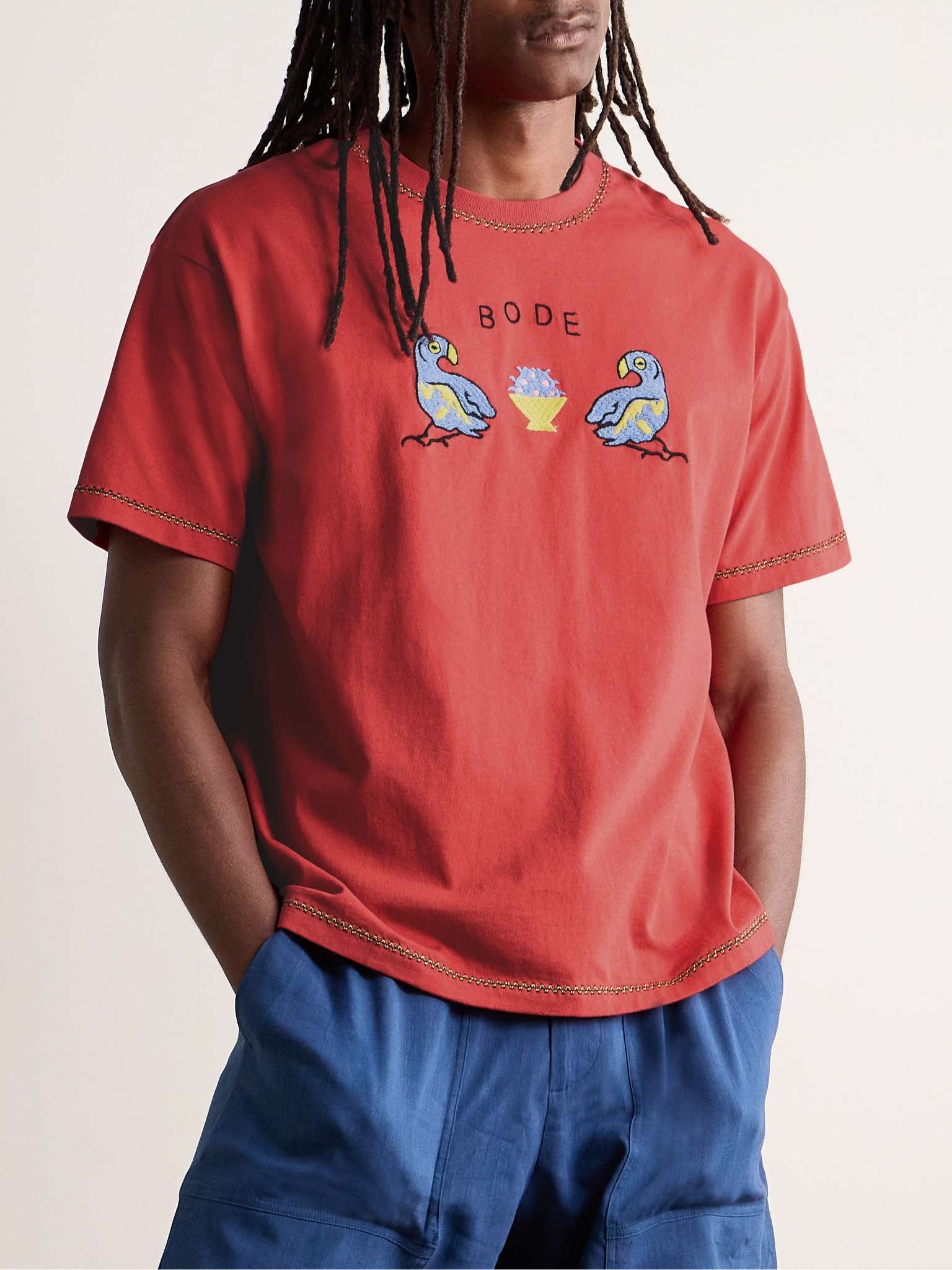 Twin Parakeet Logo-Embroidered Cotton-Jersey T-Shirt - 3