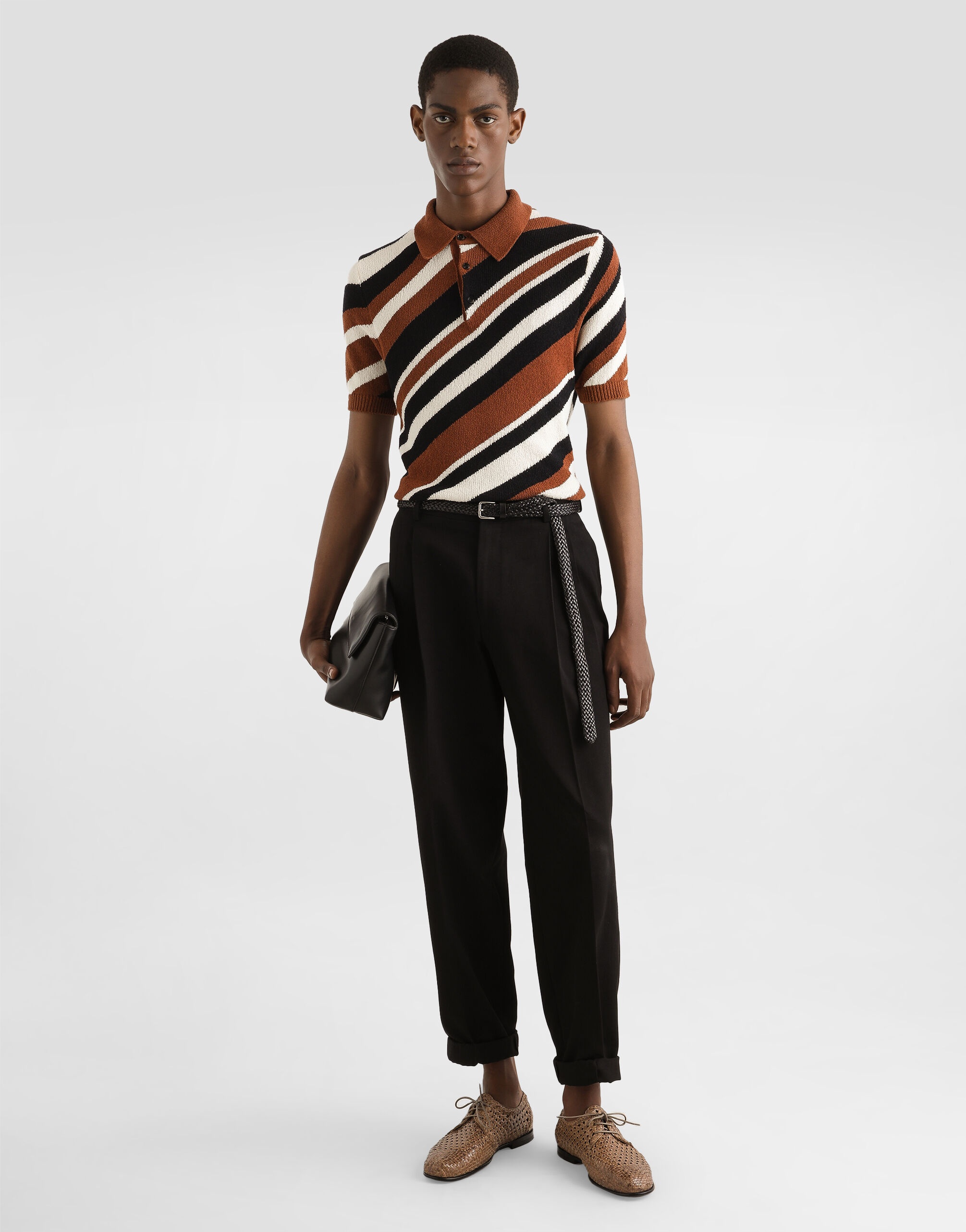 Short-sleeved cotton polo-shirt with striped inlay - 2