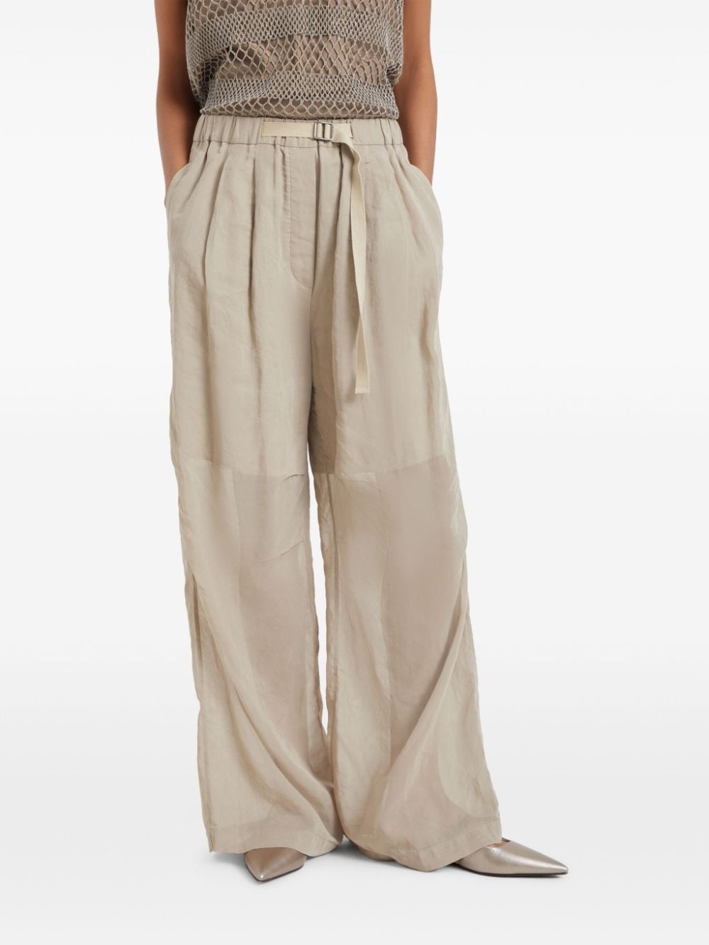 belted cotton-organza trousers - 3