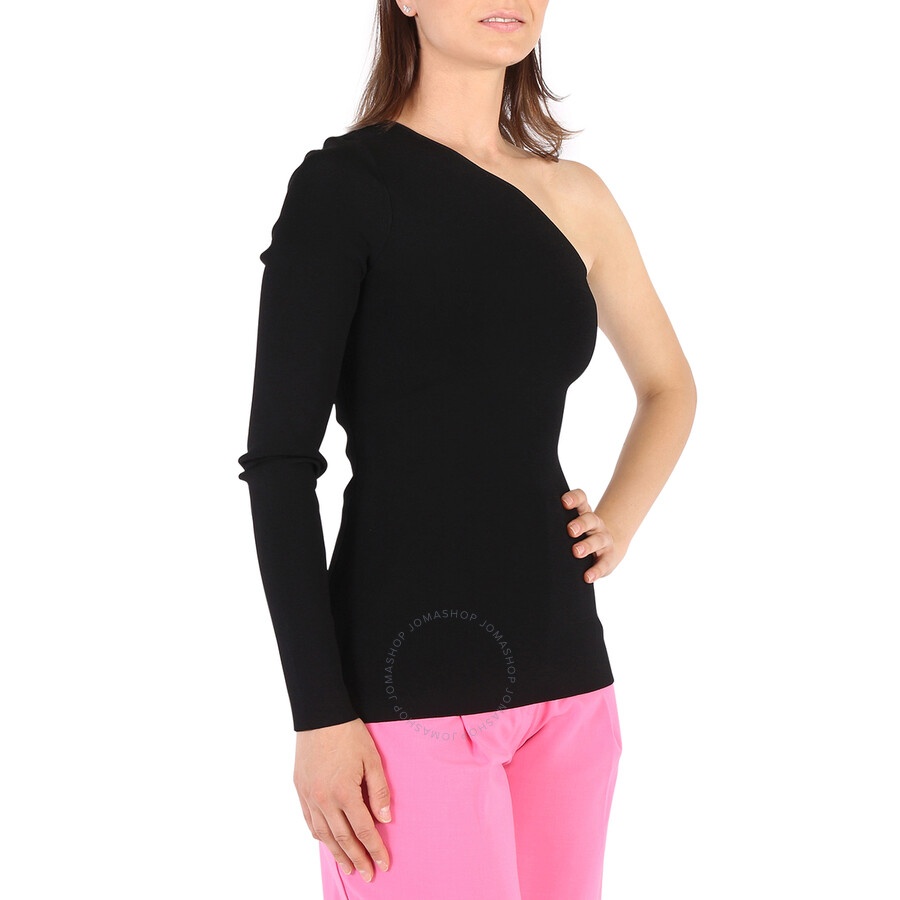 Victoria Beckham Ladies Black One Shoulder Ribbed Top - 4