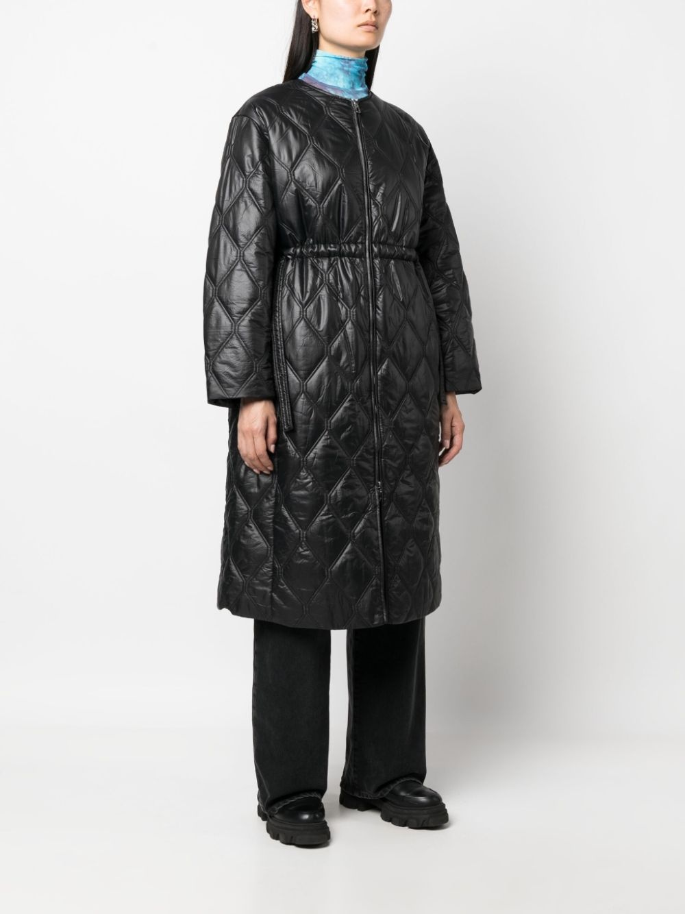diamond-quilted zip-up raincoat - 3