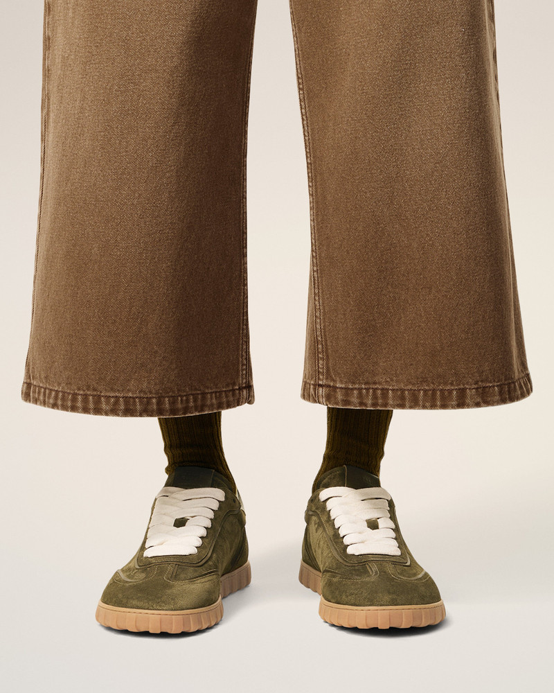 AMI Paris GREEN LEATHER LOW TOP STEP SNEAKERS outlook