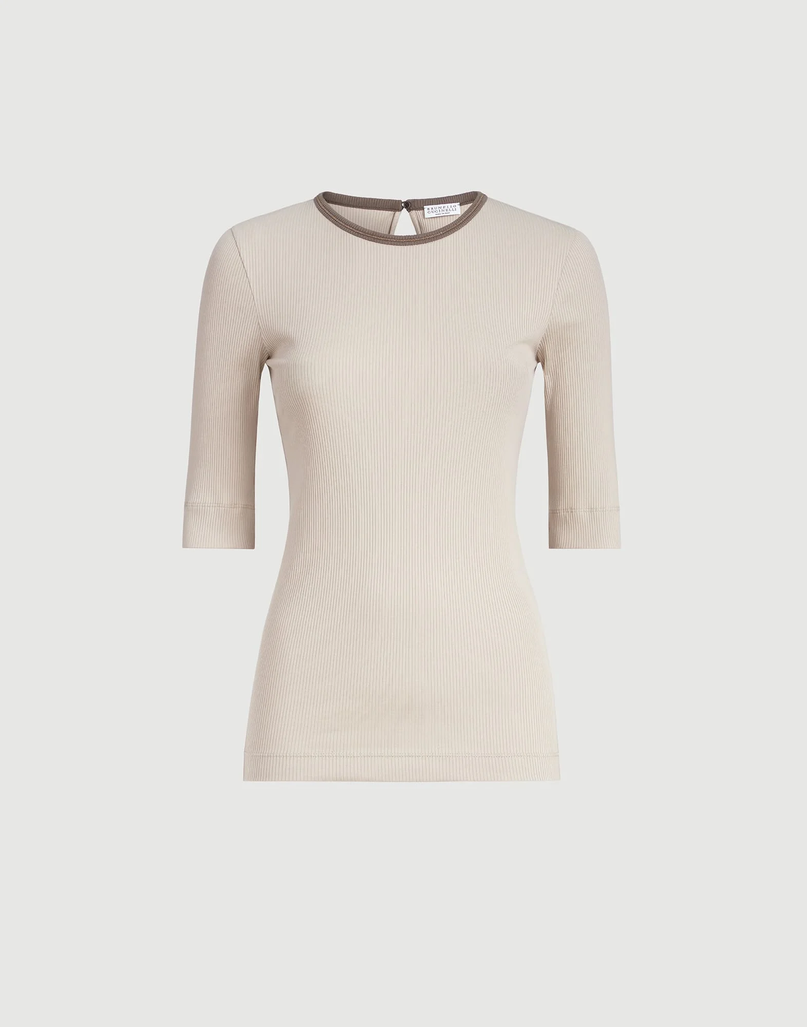 Stretch cotton ribbed jersey top with shiny trim - 1