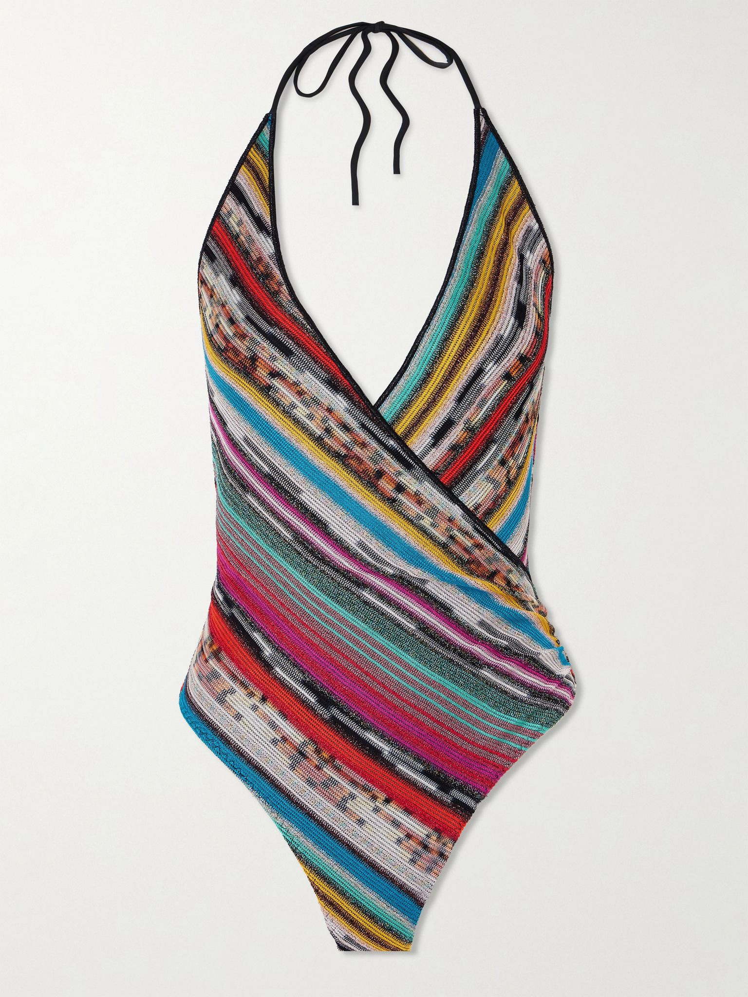 Mare striped metallic crochet-knit halterneck swimsuit Multi - 1