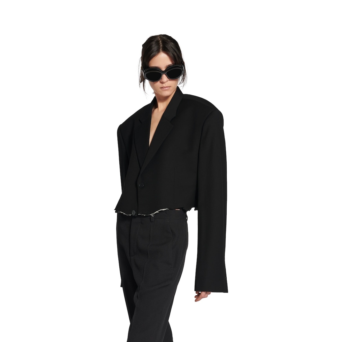 Women's Cut Off Single Breasted Jacket in Black - 5