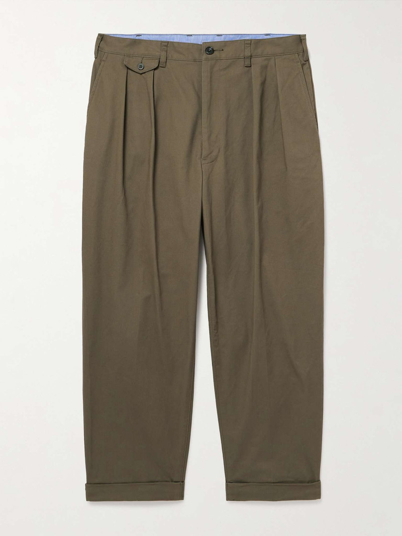 Tapered Cropped Pleated Cotton-Blend Twill Trousers 1