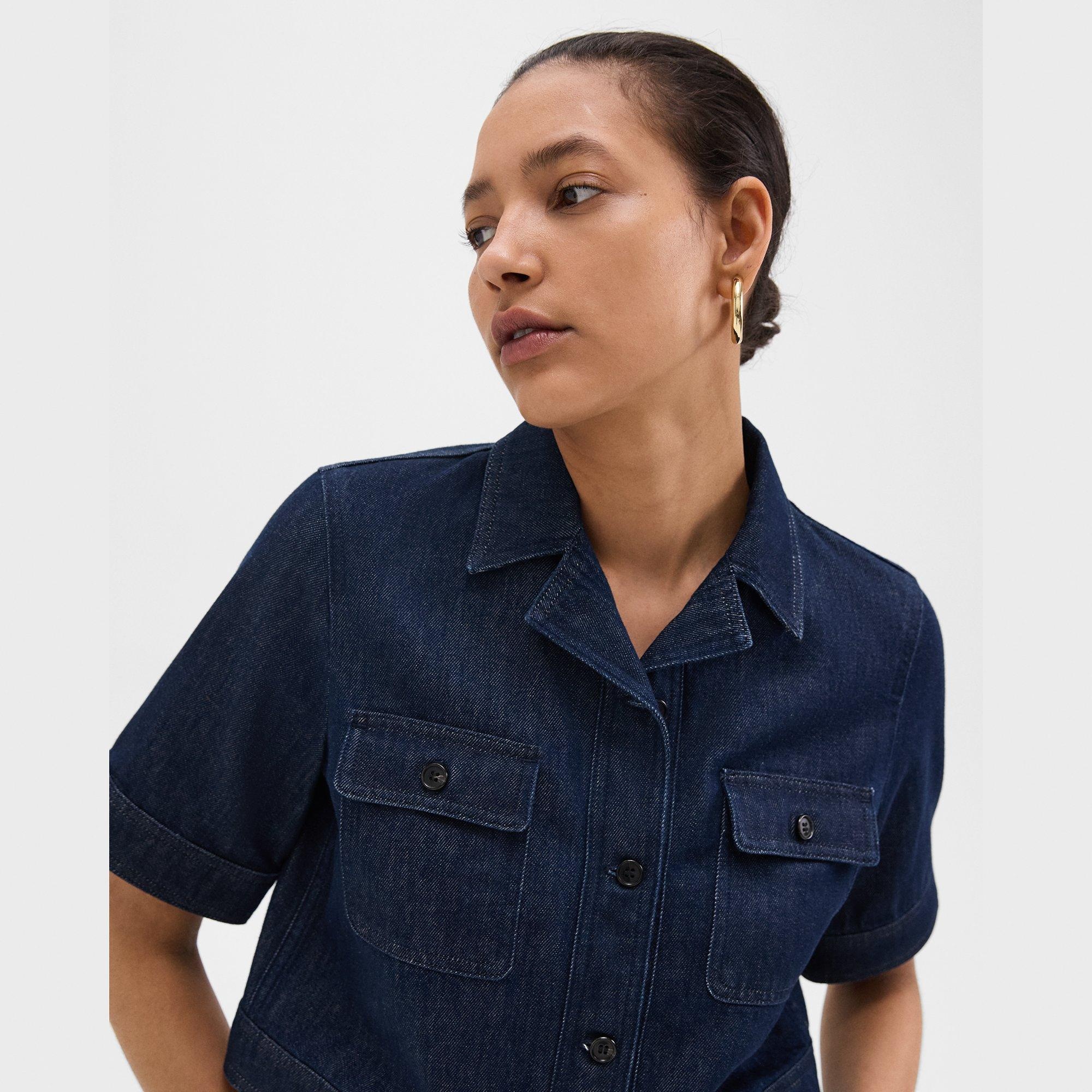Boxy Short-Sleeve Jacket in Denim - 5