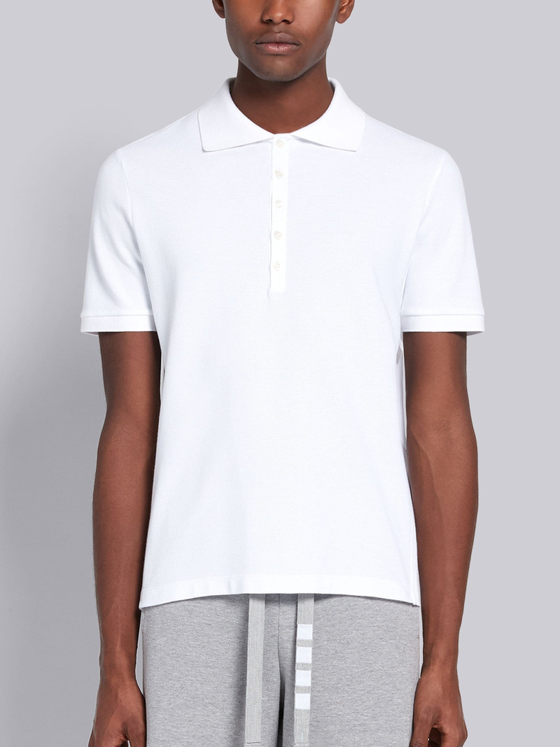 White Classic Cotton Pique Side Insert 4-Bar Polo - 1