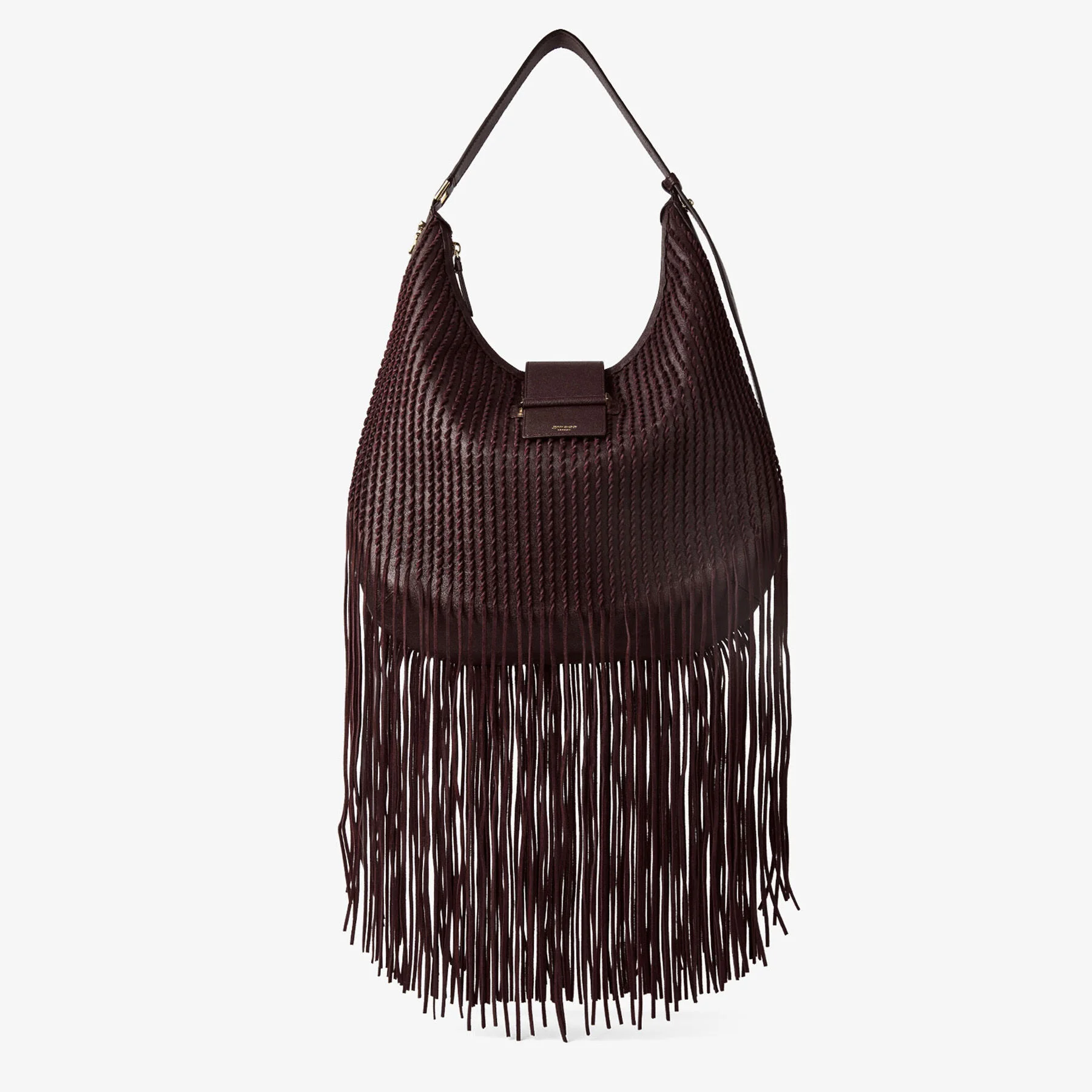 Bar Hobo Medium Deep Merlot Biker Leather Shoulder Bag with Suede Fringes - 1