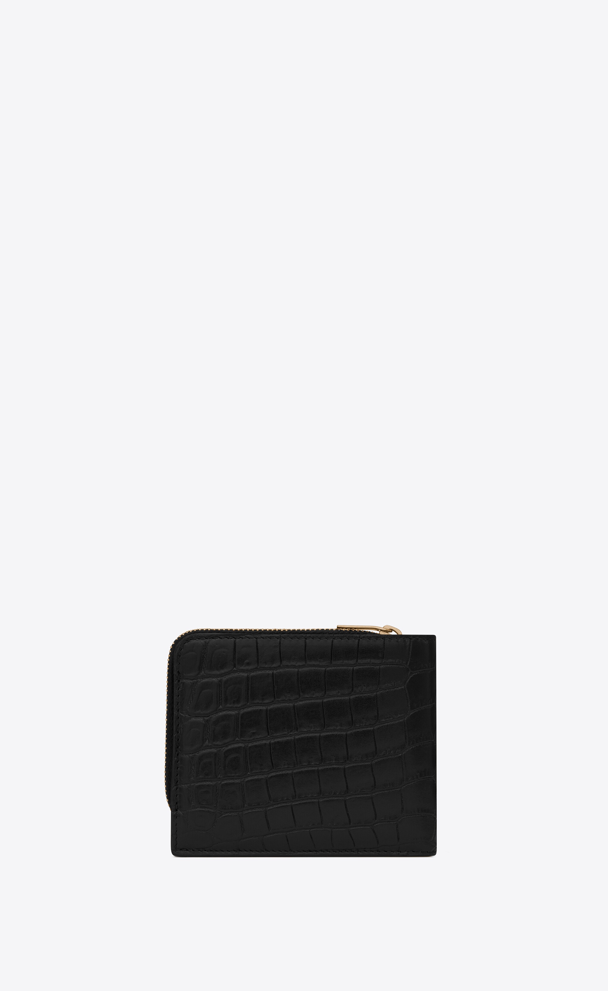 tiny monogram east/west zip-around wallet in crocodile-embossed matte leather - 2