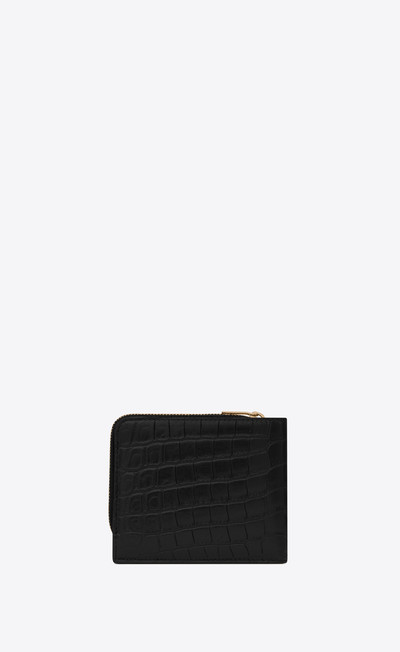 SAINT LAURENT tiny monogram east/west zip-around wallet in crocodile-embossed matte leather outlook