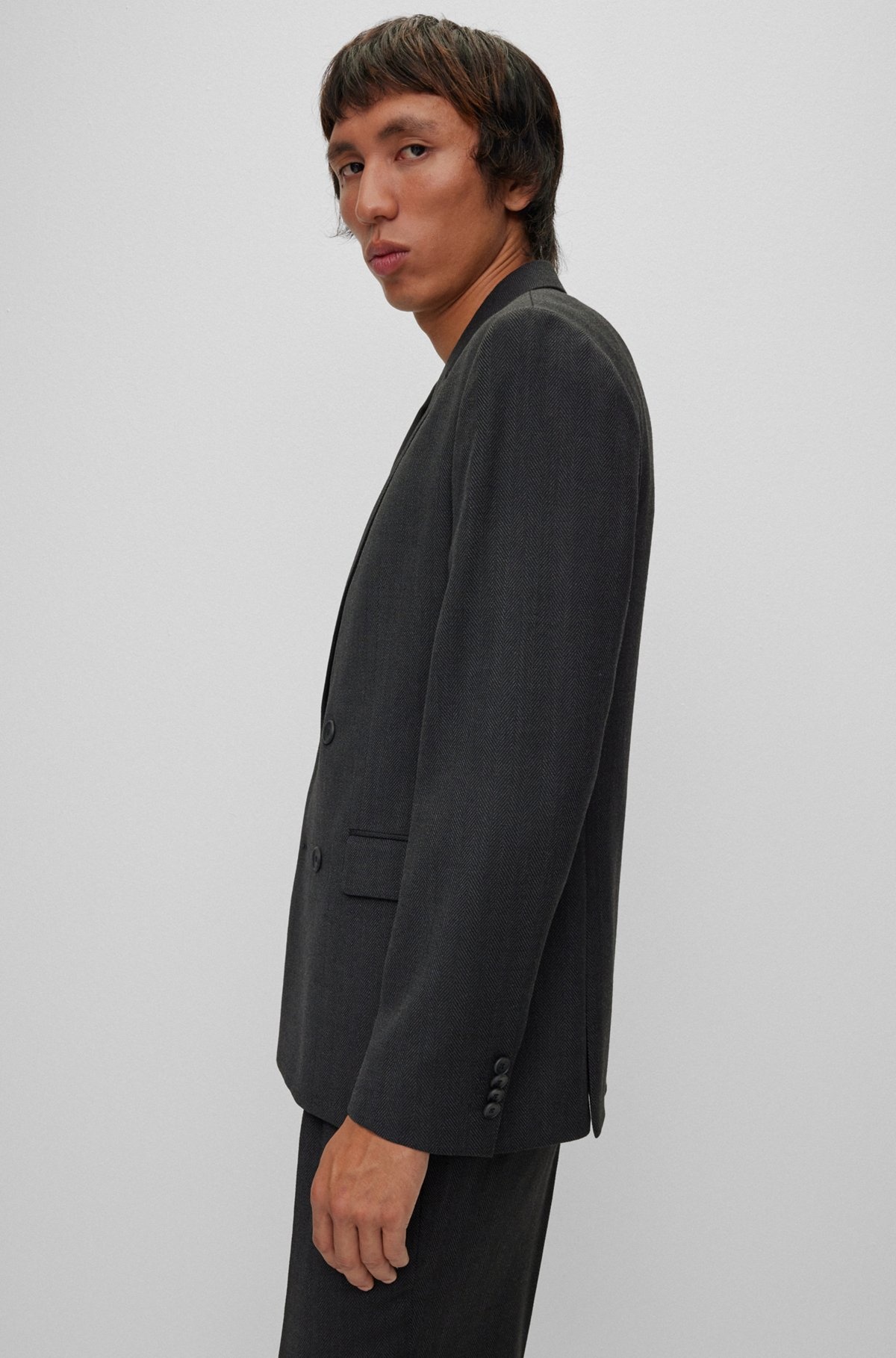 DOUBLE-BREASTED SLIM-FIT SUIT IN HERRINGBONE FABRIC - 6