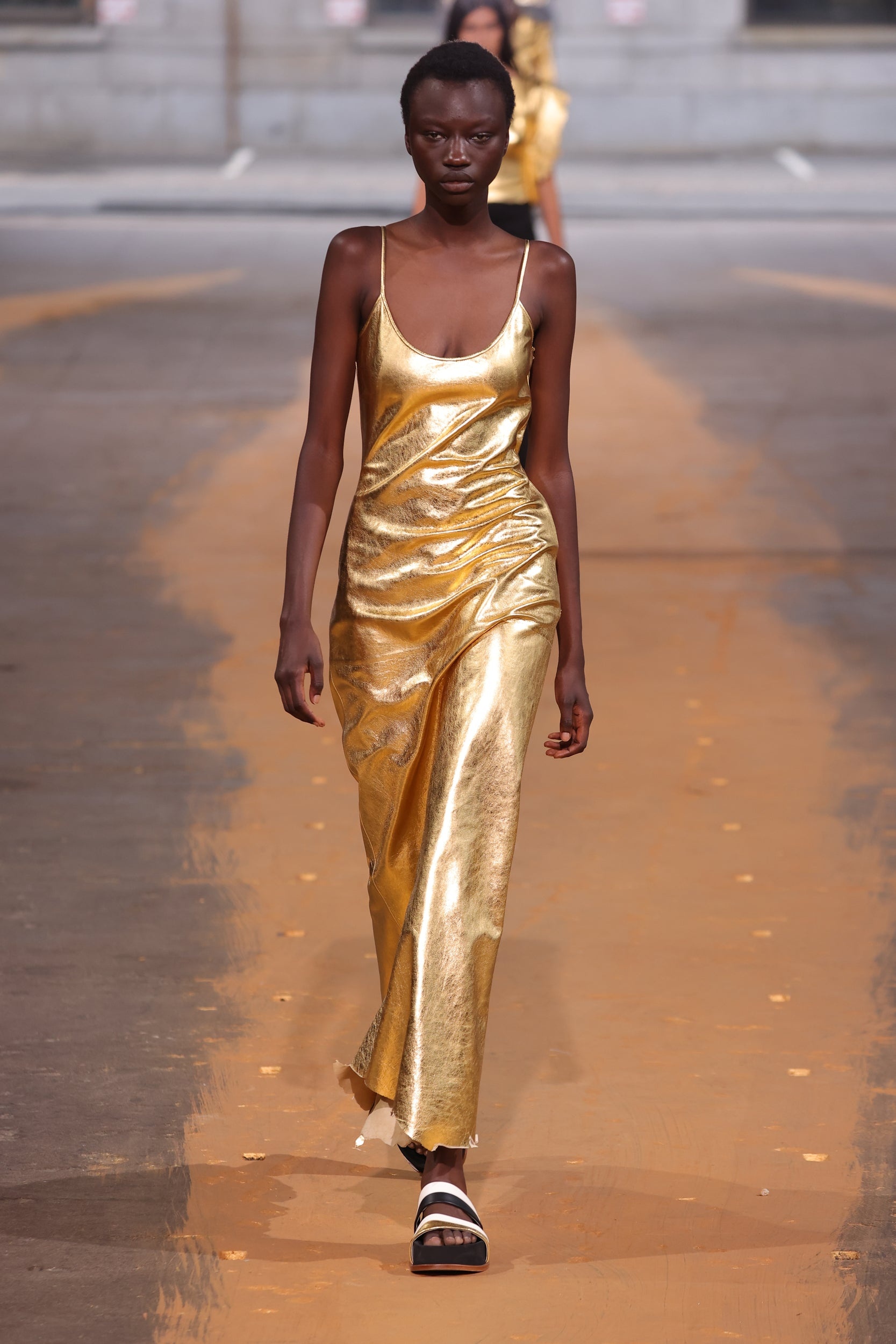 Teles Slip Dress in Gold Leather - 2