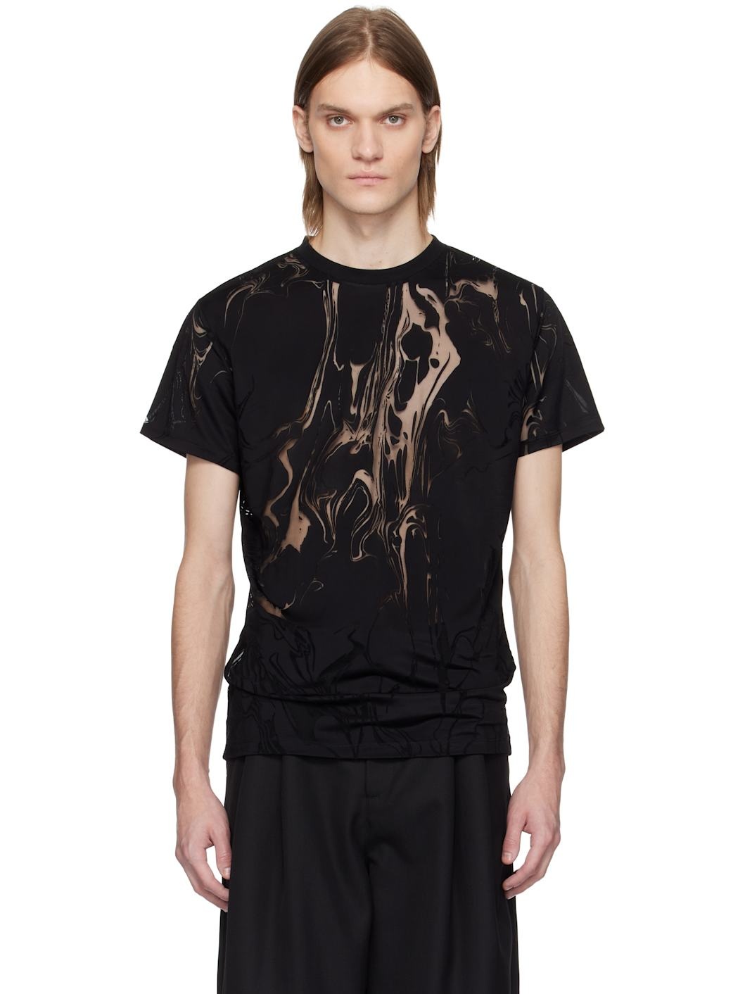 Black Marbled Jersey T-shirt - 1