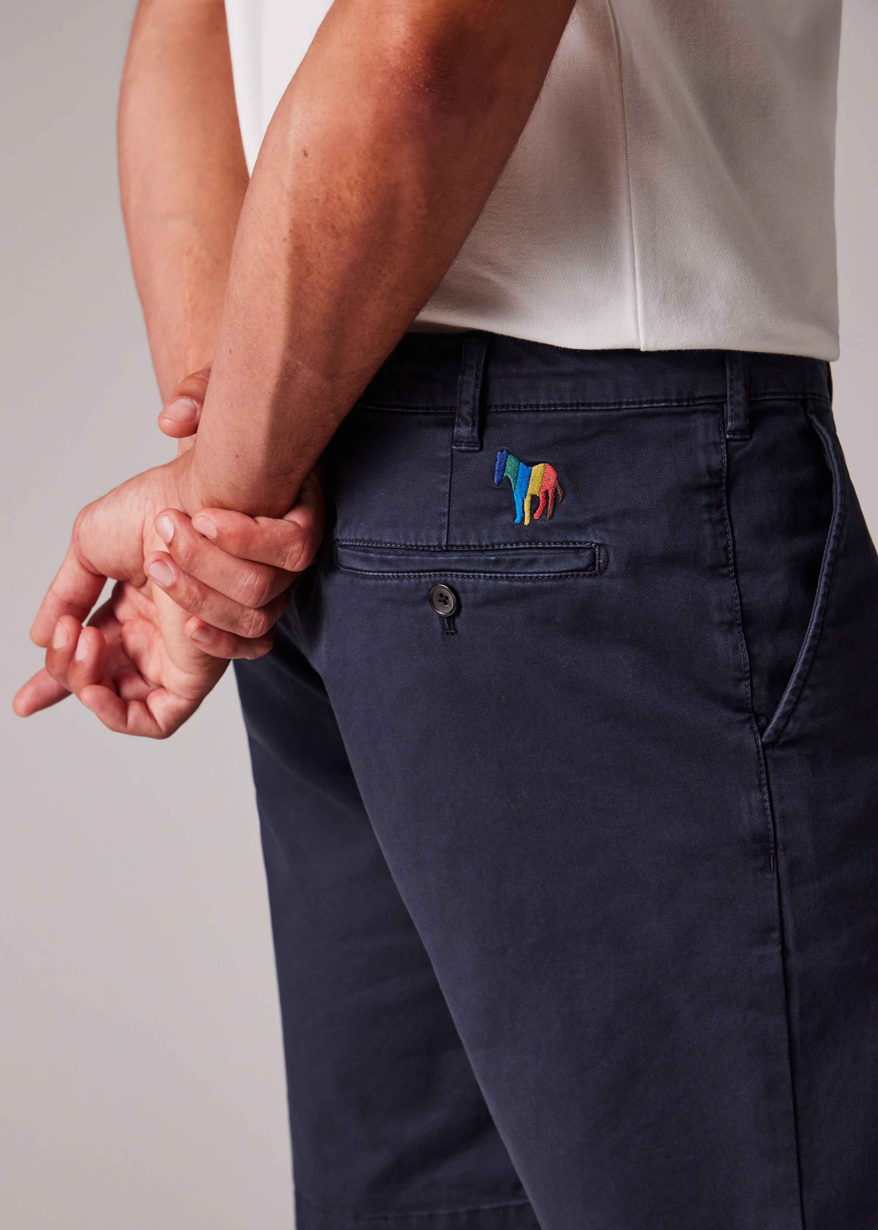Navy Blue Cotton-Twill 'Broad Stripe Zebra' Shorts - 4