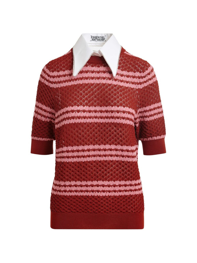 striped embellished-collar T-shirt 1