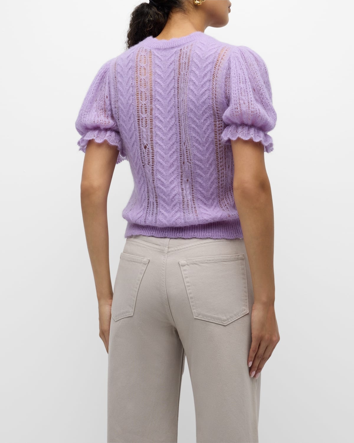 Mavis Openwork Knit Puff-Sleeve Top - 6