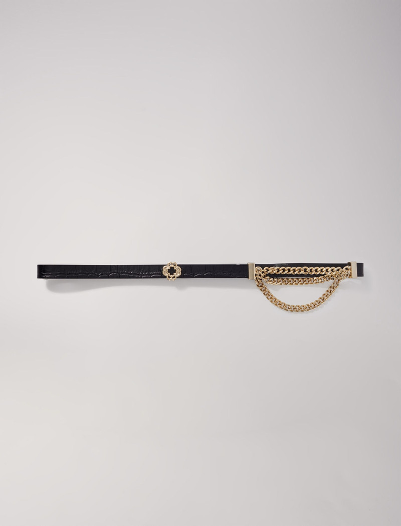 Clover leather and chain belt 1